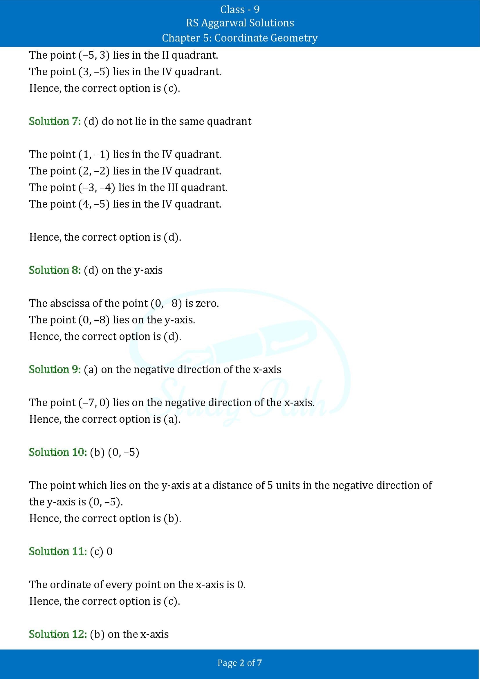 RS Aggarwal Solutions Class 9 Chapter 5 Coordinate Geometry Multiple Choice Questions MCQs 00002