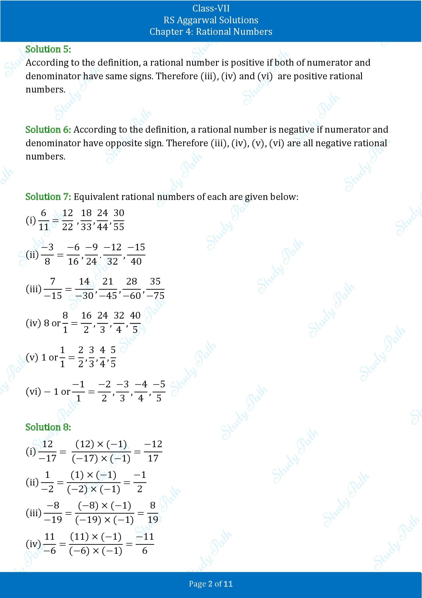 RS Aggarwal Solutions Class 7 Chapter 4 Rational Numbers Exercise 4A 00002