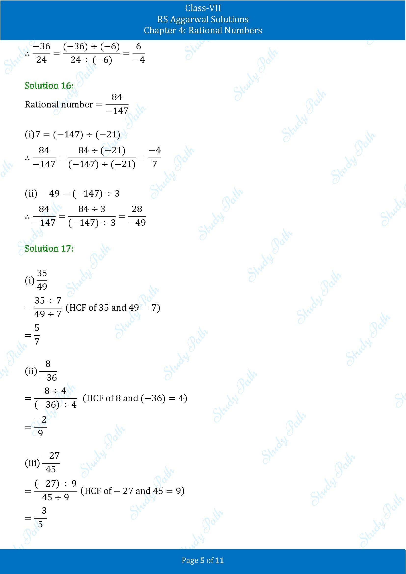 RS Aggarwal Solutions Class 7 Chapter 4 Rational Numbers Exercise 4A 00005