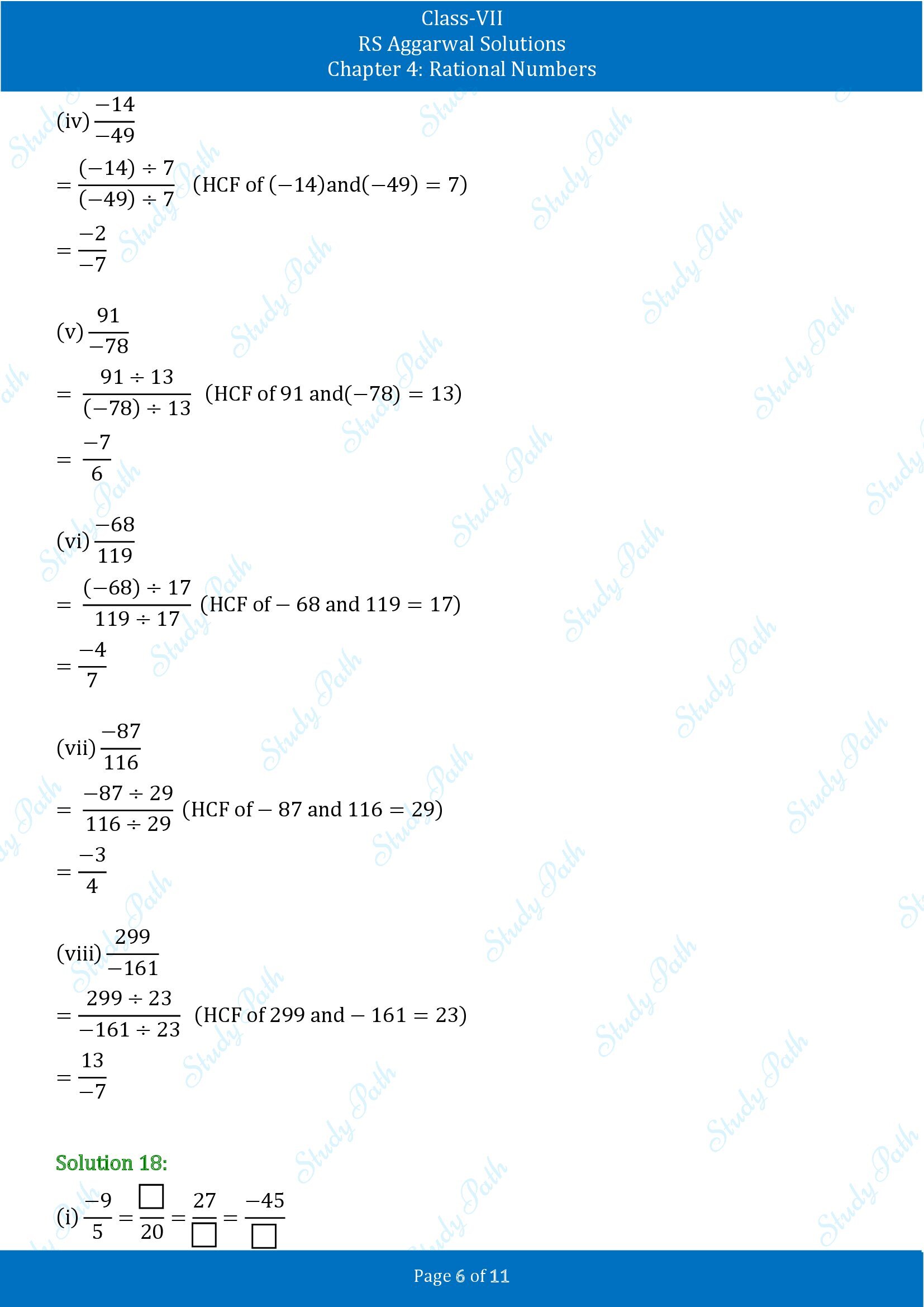 RS Aggarwal Solutions Class 7 Chapter 4 Rational Numbers Exercise 4A 00006