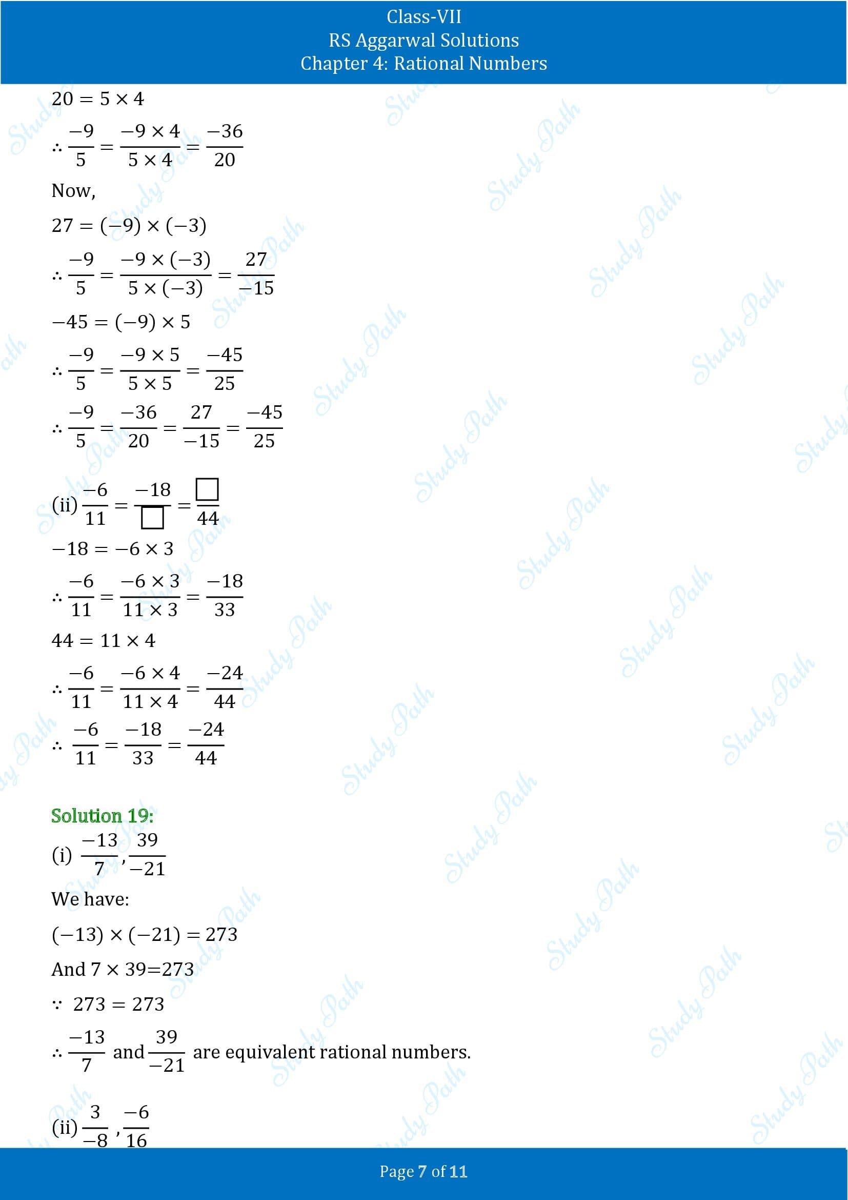 RS Aggarwal Solutions Class 7 Chapter 4 Rational Numbers Exercise 4A 00007