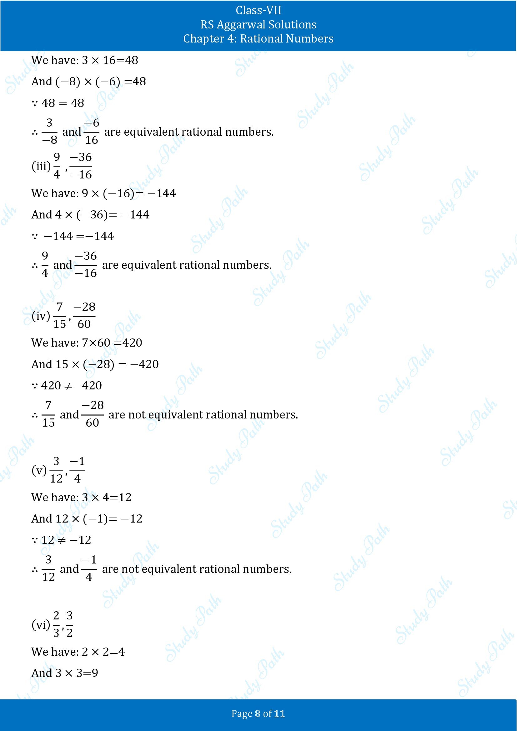 RS Aggarwal Solutions Class 7 Chapter 4 Rational Numbers Exercise 4A 00008