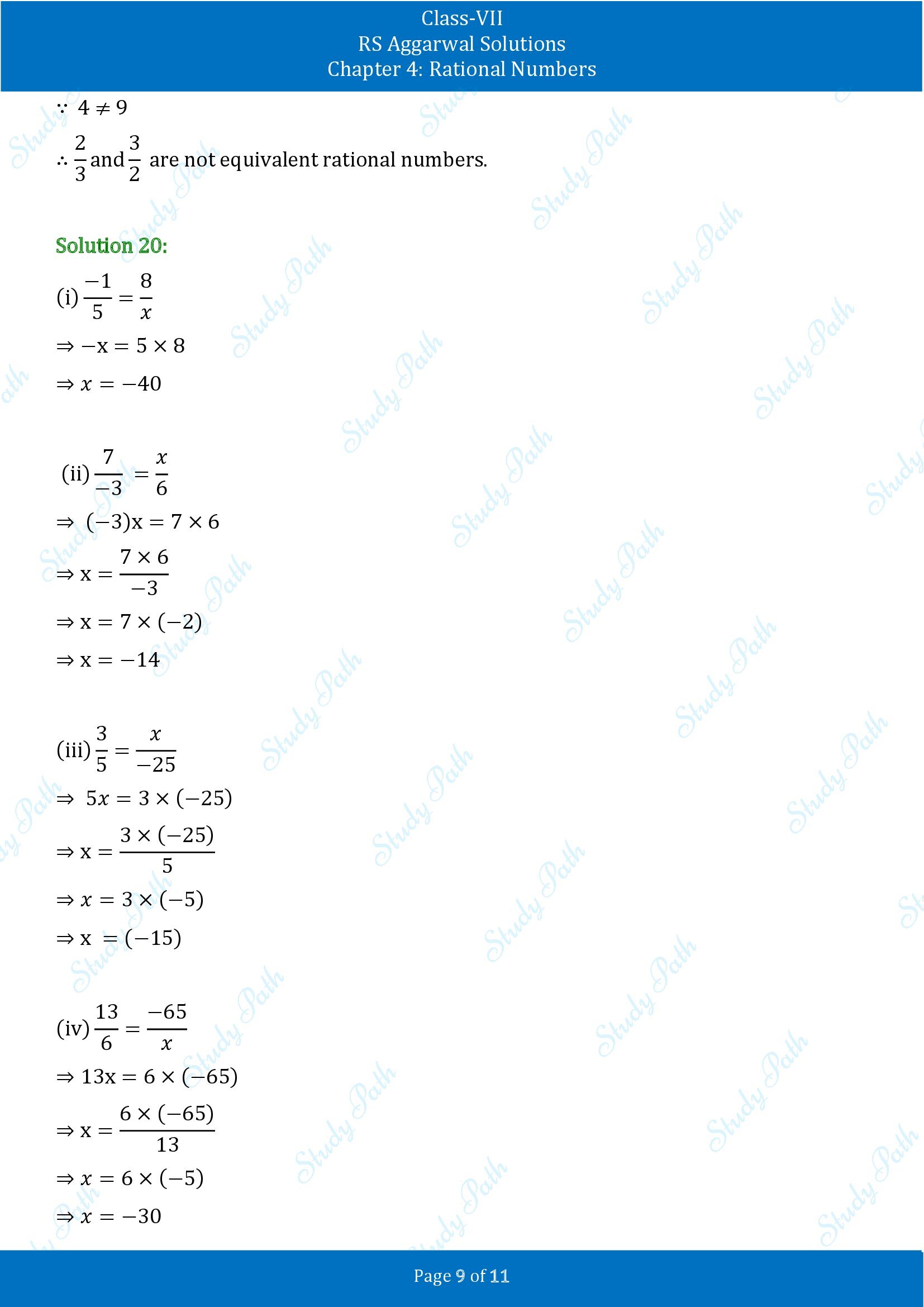 RS Aggarwal Solutions Class 7 Chapter 4 Rational Numbers Exercise 4A 00009