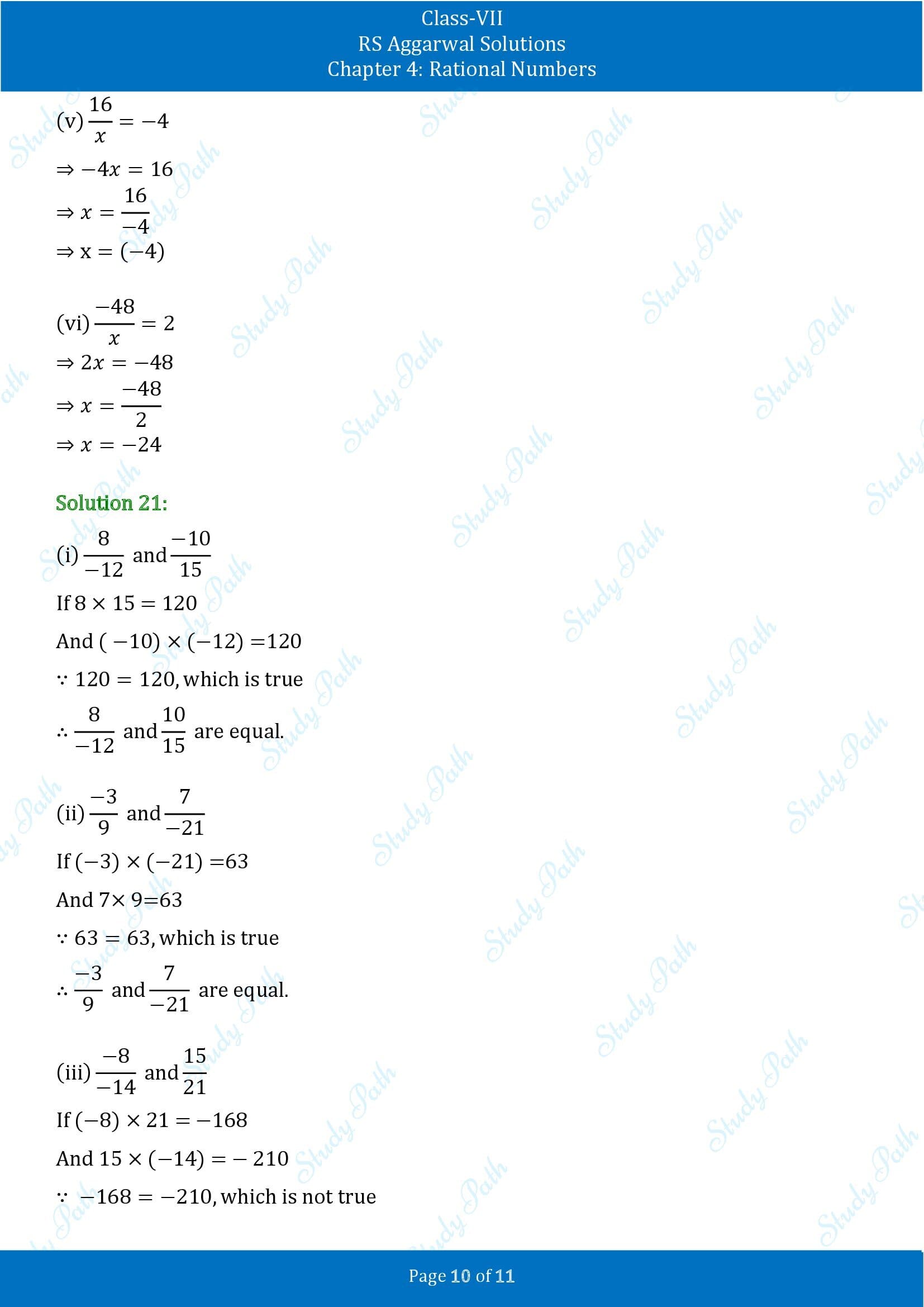 RS Aggarwal Solutions Class 7 Chapter 4 Rational Numbers Exercise 4A 00010