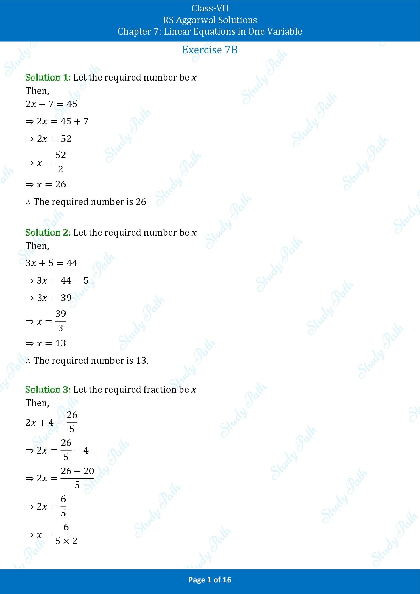 RS Aggarwal Solutions Class 7 Chapter 7 Linear Equations in One Variable Exercise 7B 00001