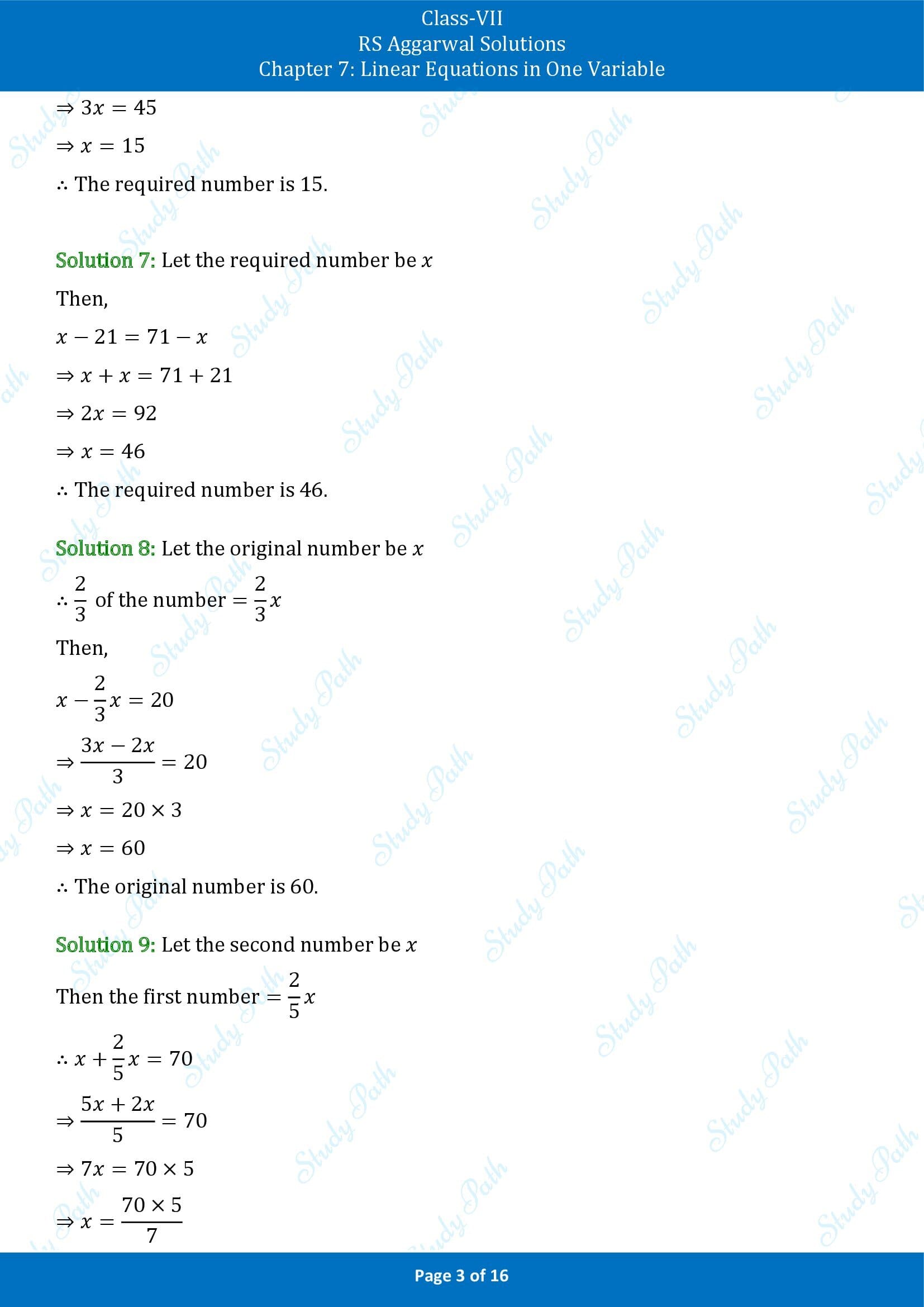 RS Aggarwal Solutions Class 7 Chapter 7 Linear Equations in One Variable Exercise 7B 00003