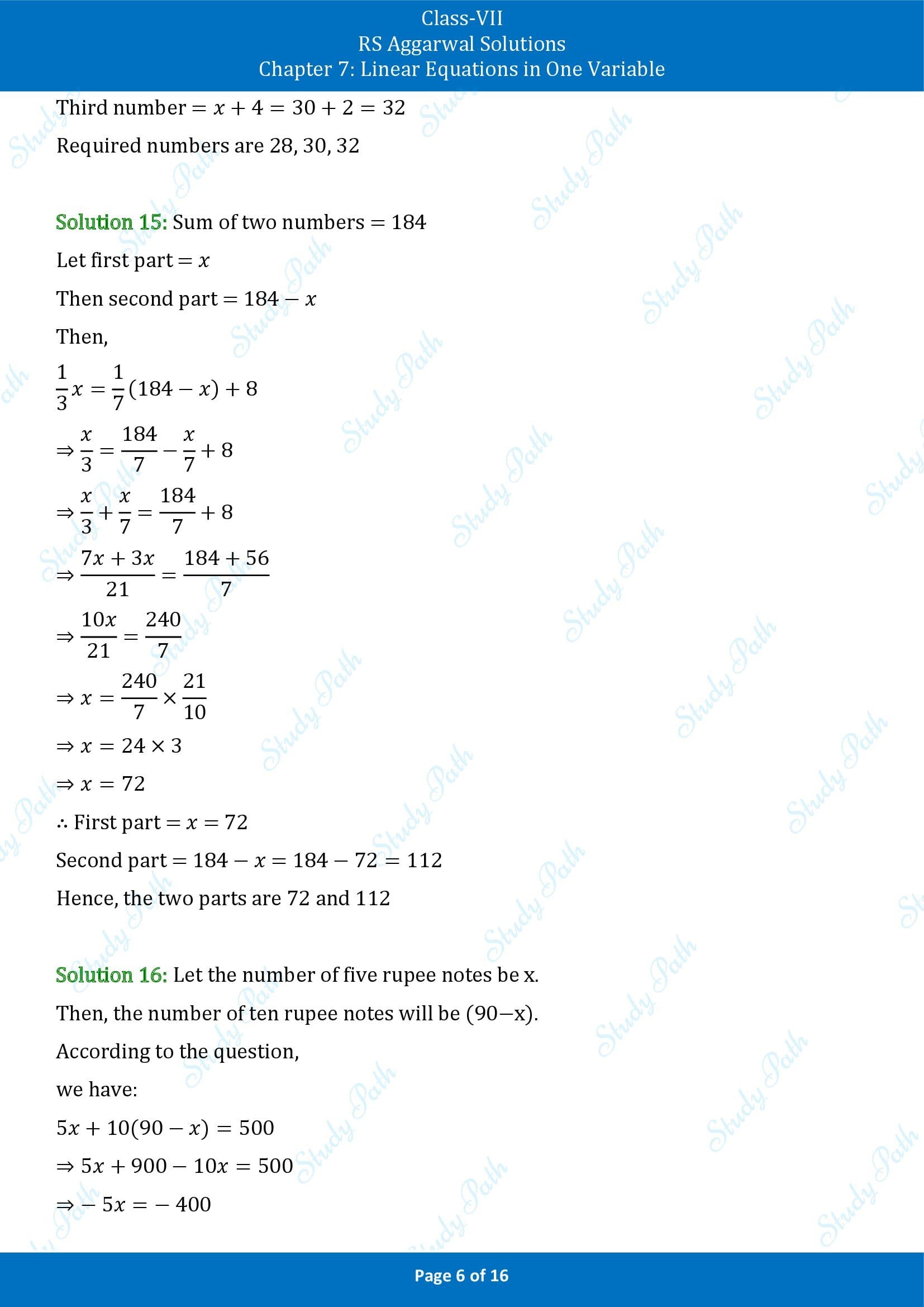 RS Aggarwal Solutions Class 7 Chapter 7 Linear Equations in One Variable Exercise 7B 00006