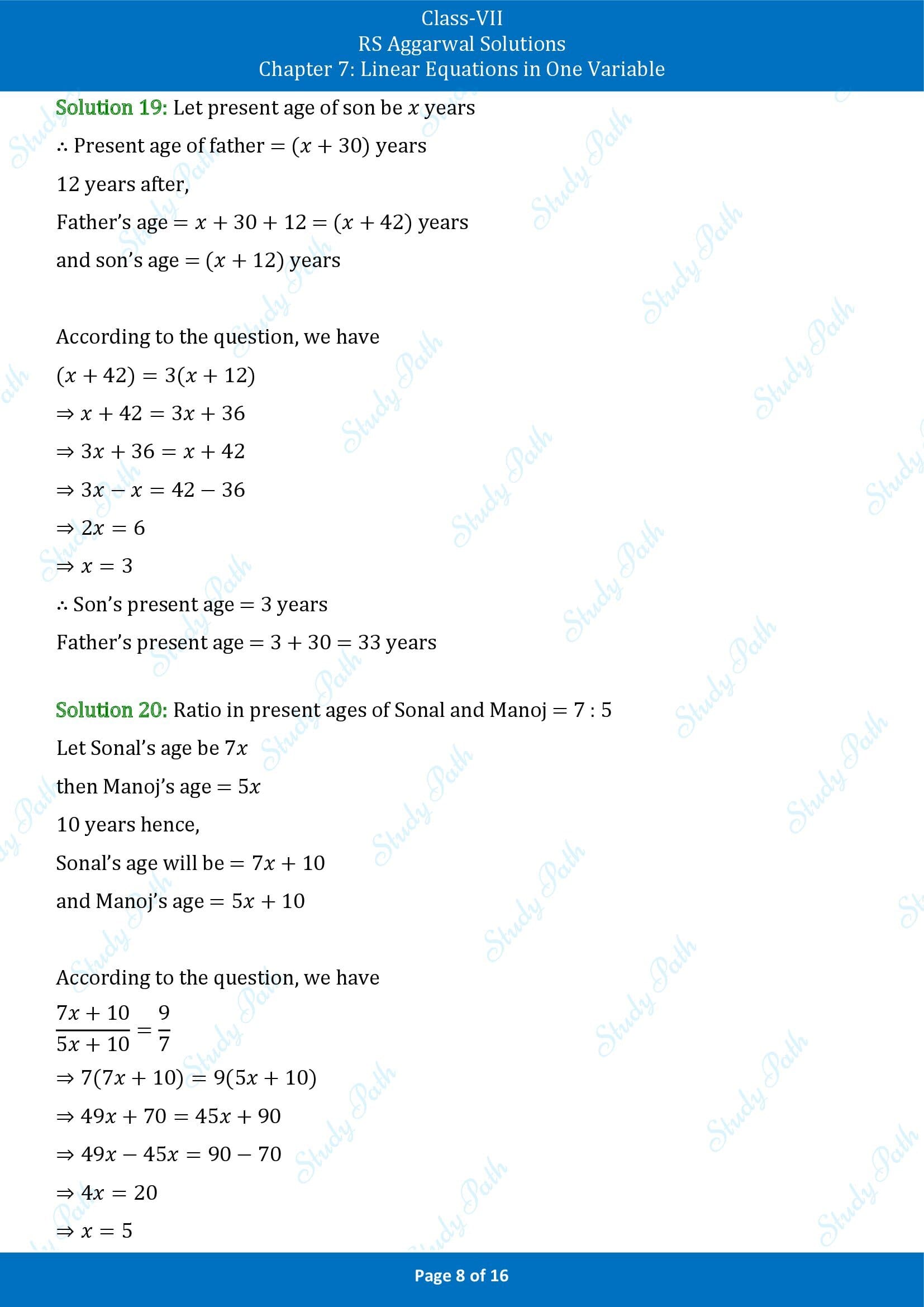 RS Aggarwal Solutions Class 7 Chapter 7 Linear Equations in One Variable Exercise 7B 00008