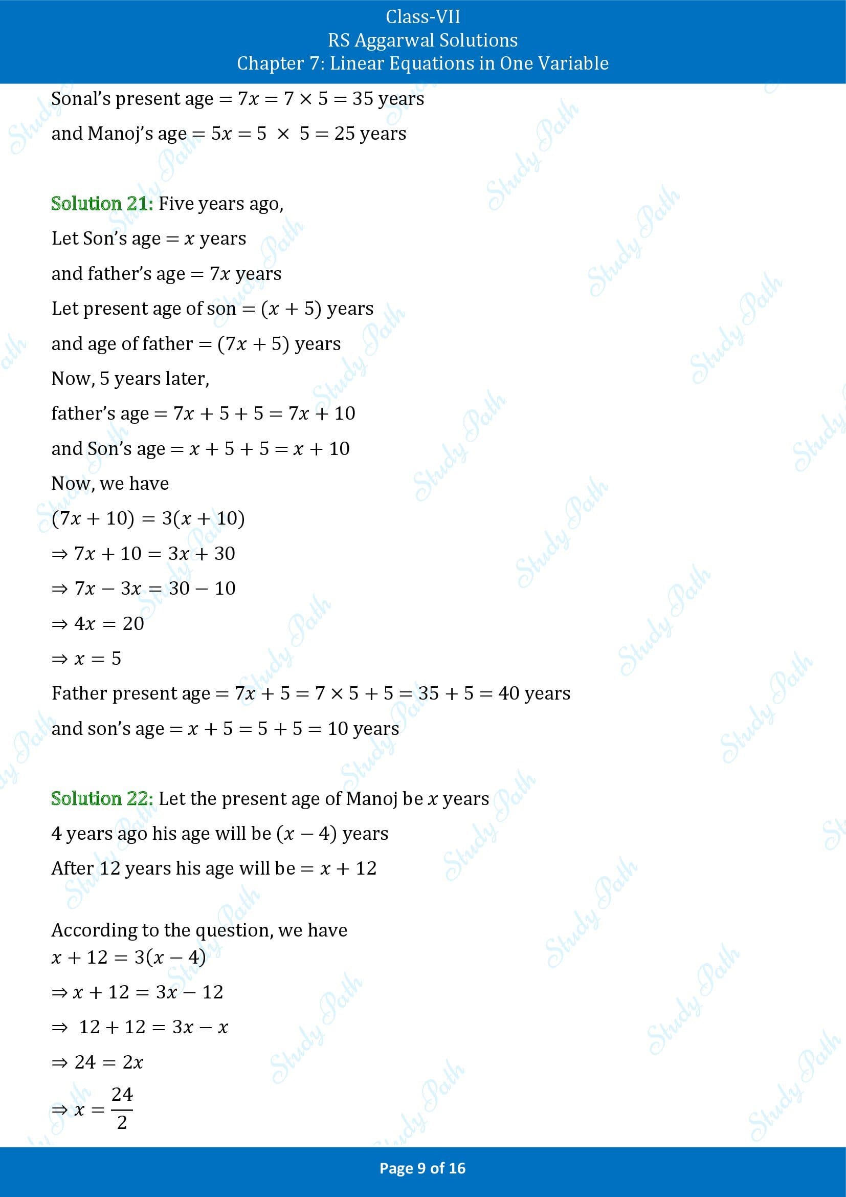 RS Aggarwal Solutions Class 7 Chapter 7 Linear Equations in One Variable Exercise 7B 00009