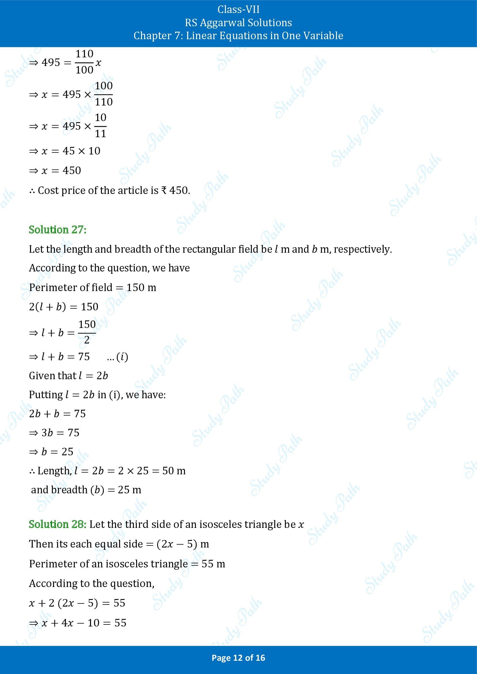 RS Aggarwal Solutions Class 7 Chapter 7 Linear Equations in One Variable Exercise 7B 00012