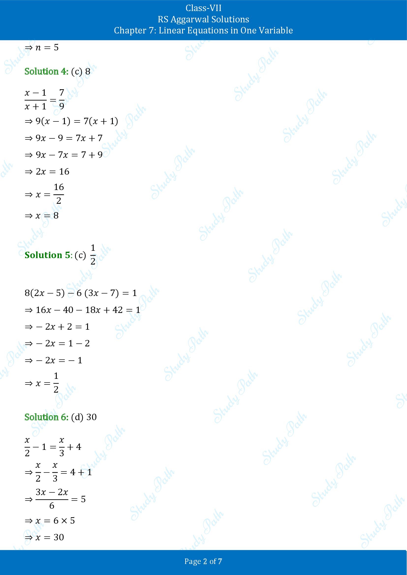 RS Aggarwal Solutions Class 7 Chapter 7 Linear Equations in One Variable Exercise 7C MCQs 00002