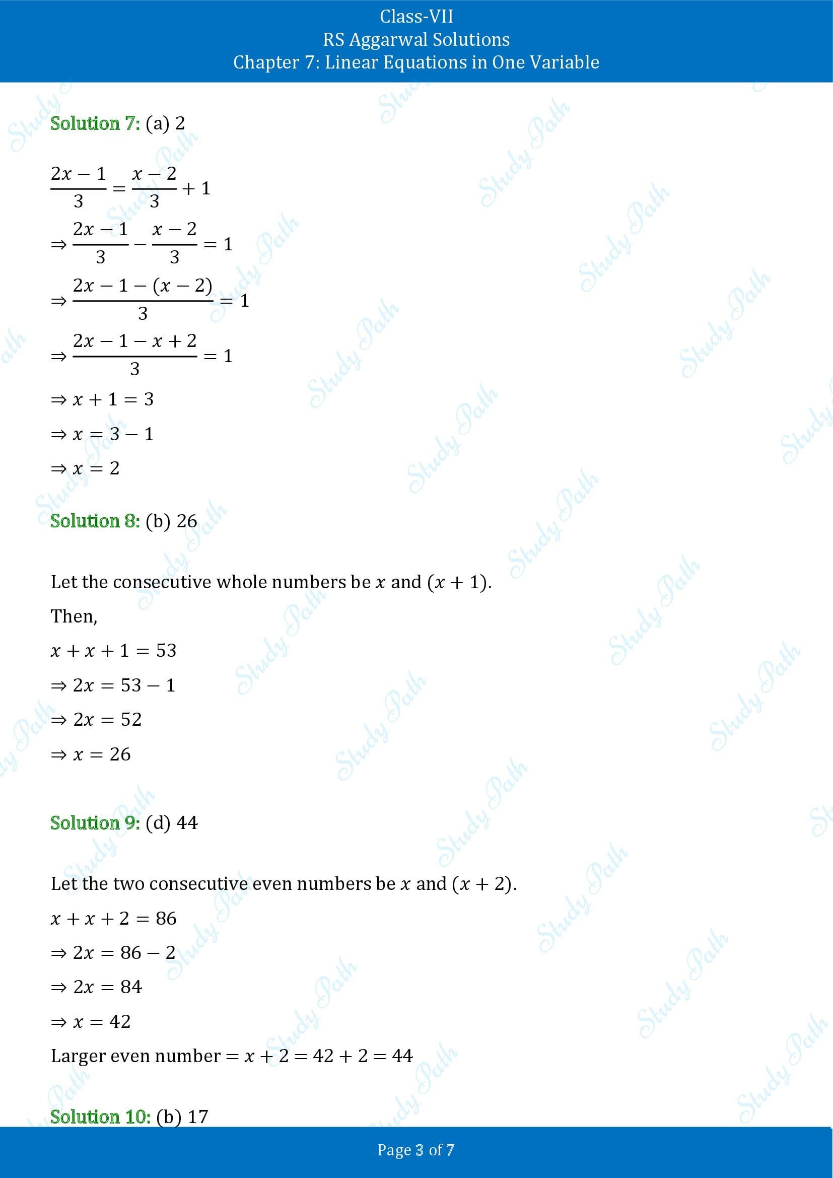 RS Aggarwal Solutions Class 7 Chapter 7 Linear Equations in One Variable Exercise 7C MCQs 00003