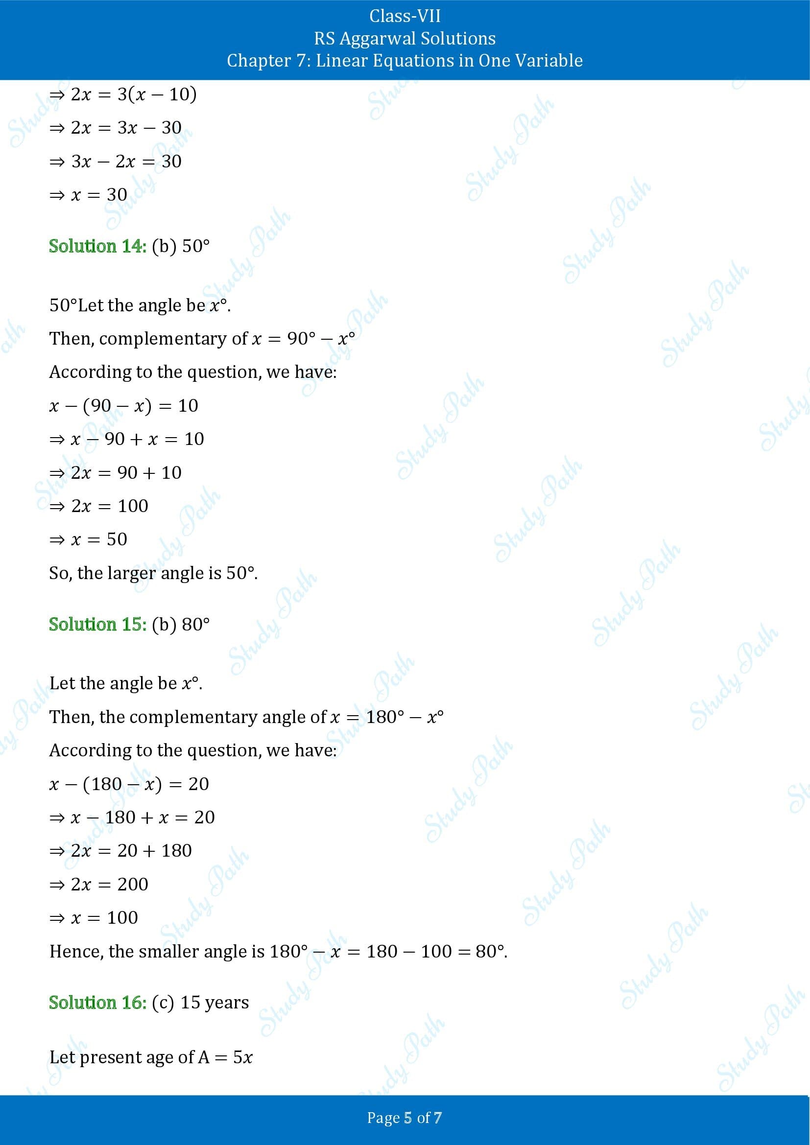 RS Aggarwal Solutions Class 7 Chapter 7 Linear Equations in One Variable Exercise 7C MCQs 00005