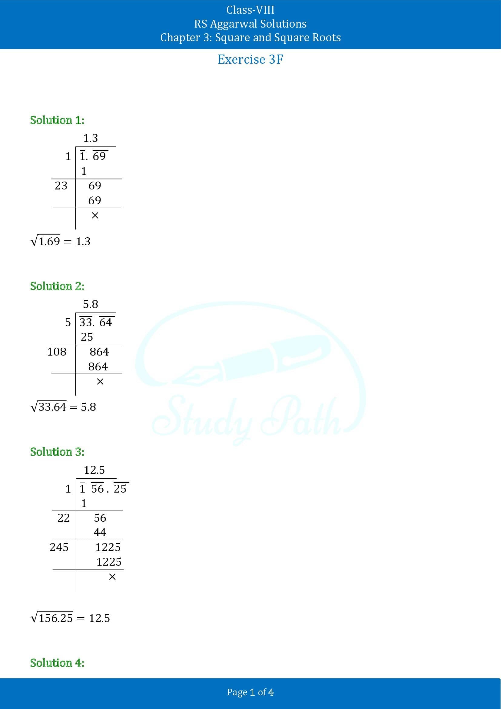 RS Aggarwal Solutions Class 8 Chapter 3 Square and Square Roots Exercise 3F 00001