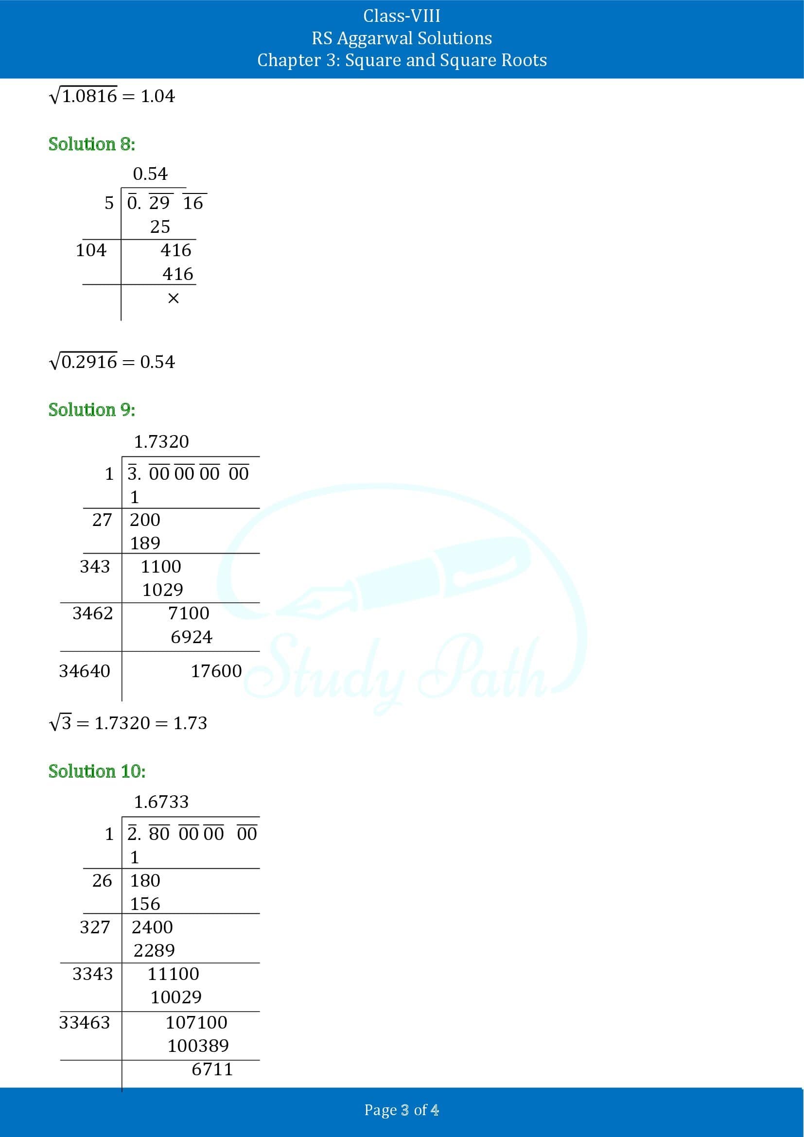 RS Aggarwal Solutions Class 8 Chapter 3 Square and Square Roots Exercise 3F 00003