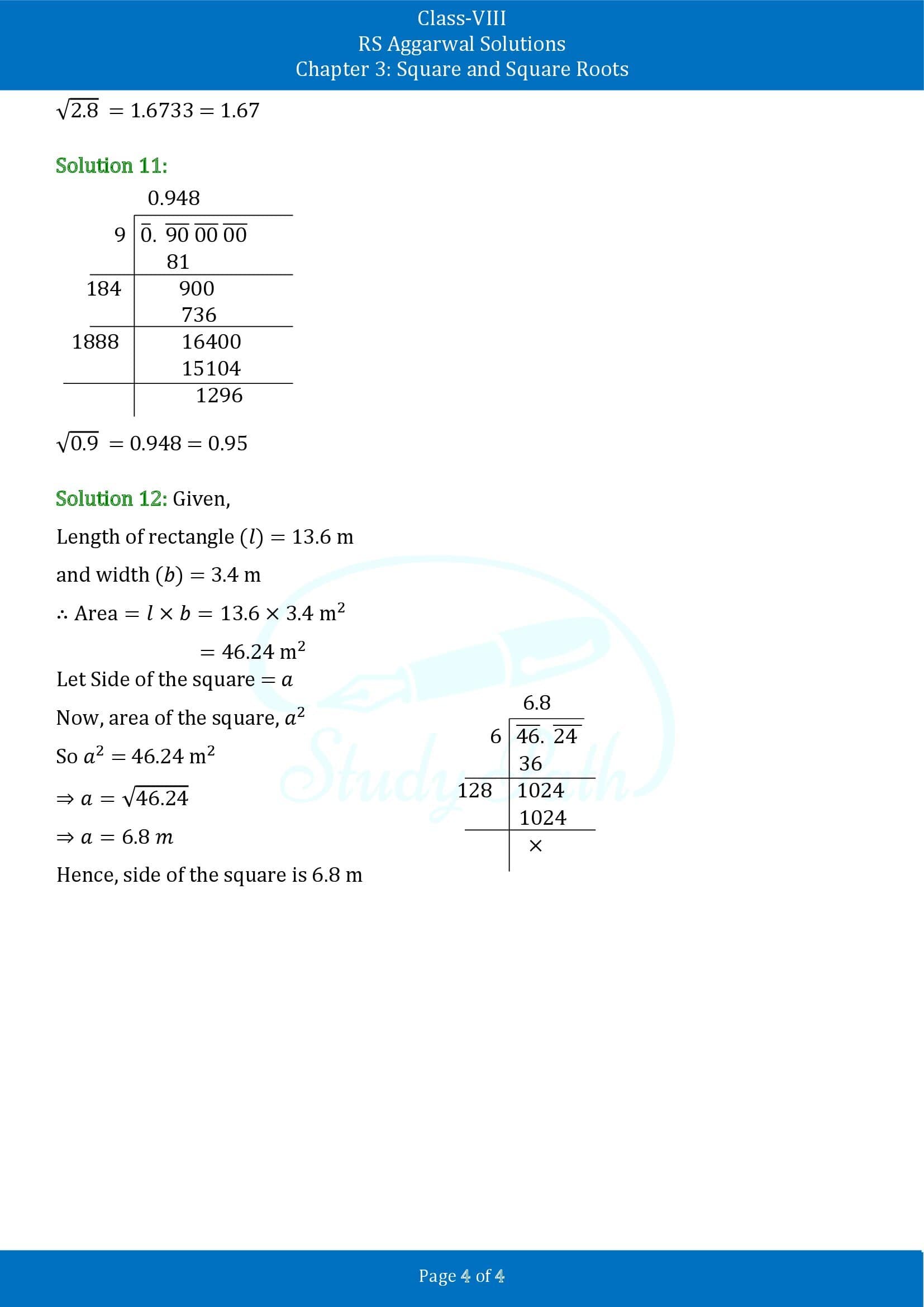 RS Aggarwal Solutions Class 8 Chapter 3 Square and Square Roots Exercise 3F 00004