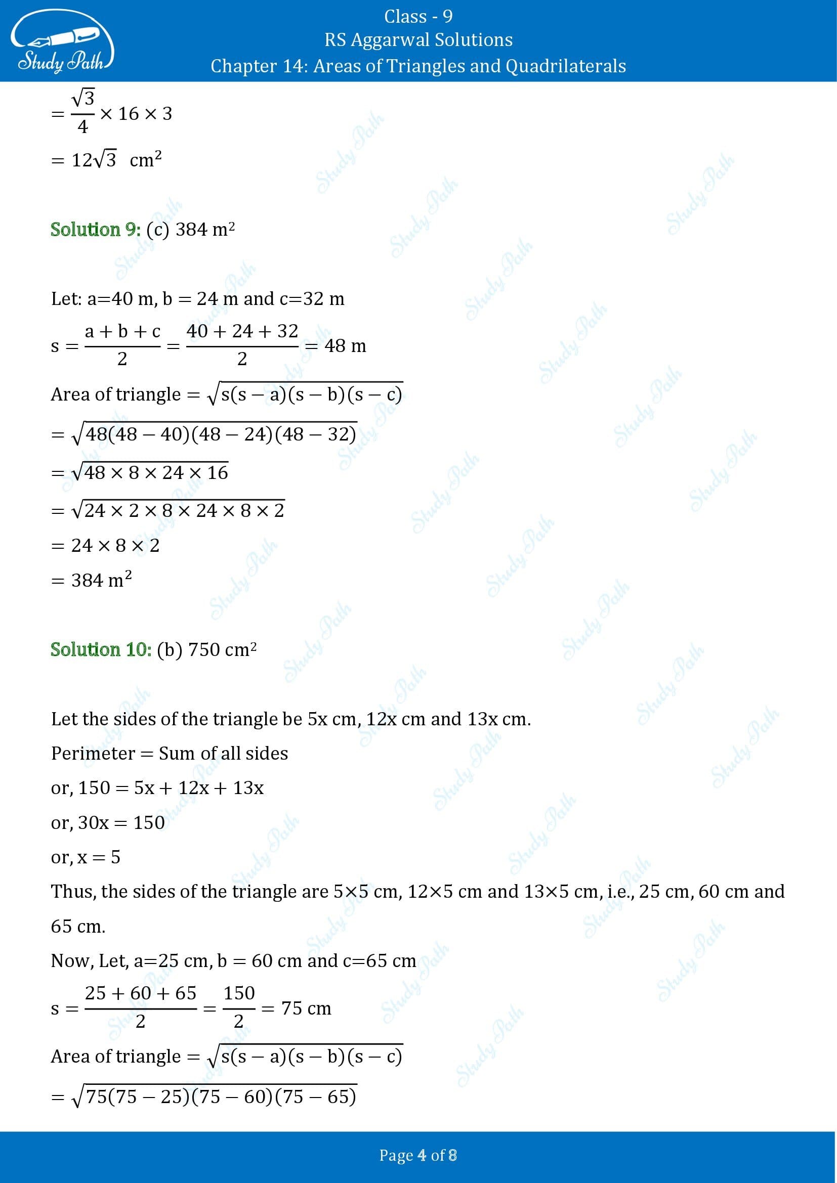 RS Aggarwal Solutions Class 9 Chapter 14 Areas of Triangles and Quadrilaterals Multiple Choice Questions MCQs 00004