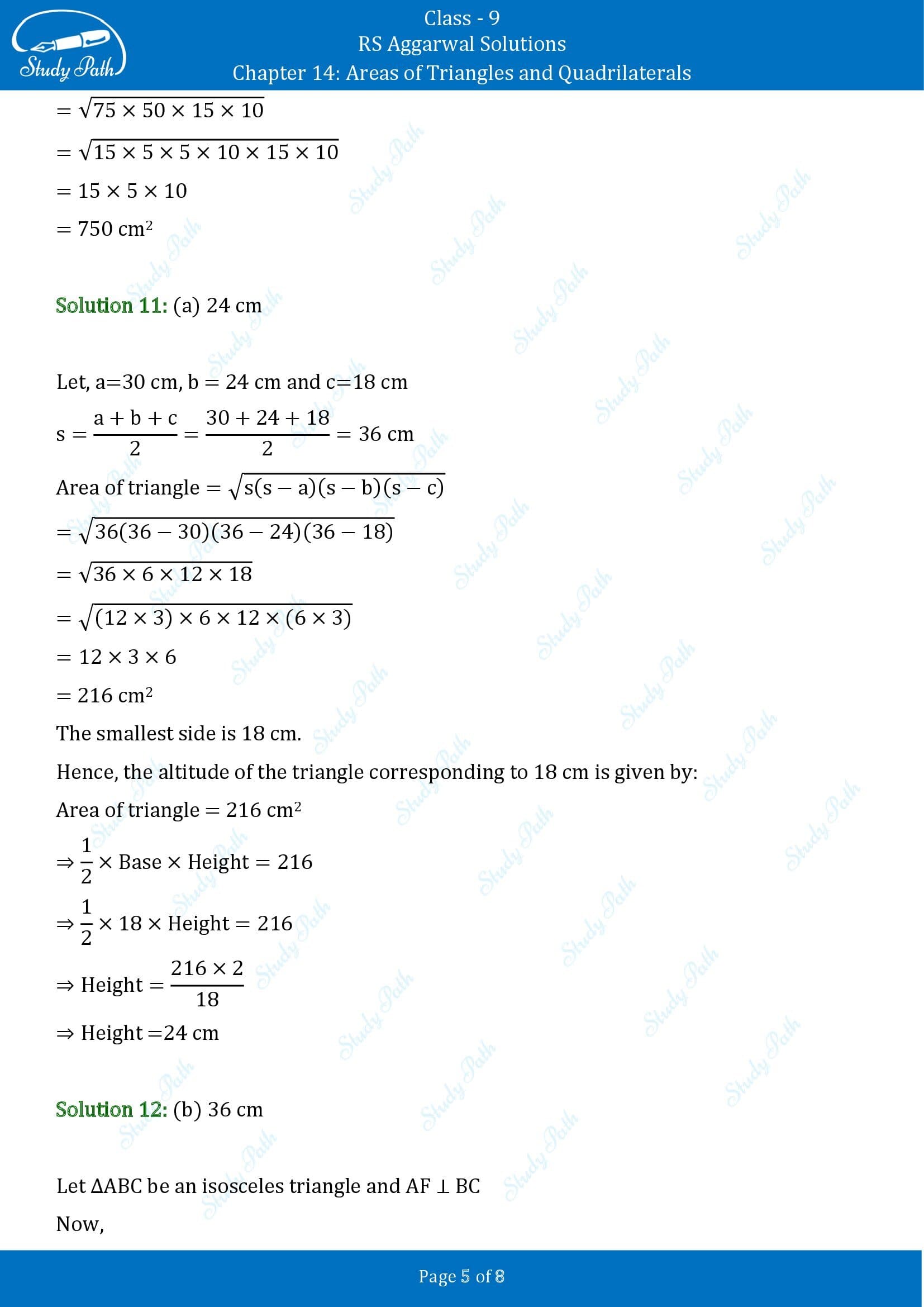 RS Aggarwal Solutions Class 9 Chapter 14 Areas of Triangles and Quadrilaterals Multiple Choice Questions MCQs 00005