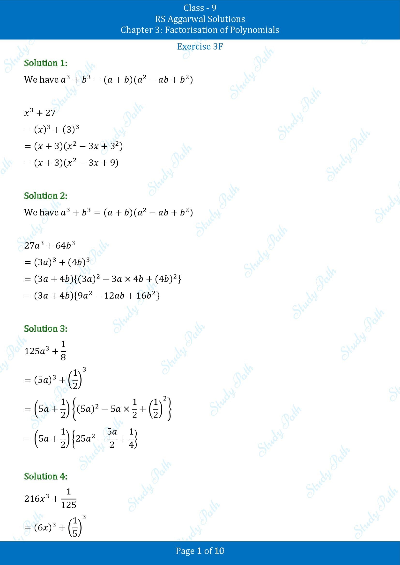RS Aggarwal Solutions Class 9 Chapter 3 Factorisation of Polynomials Exercise 3F 00001