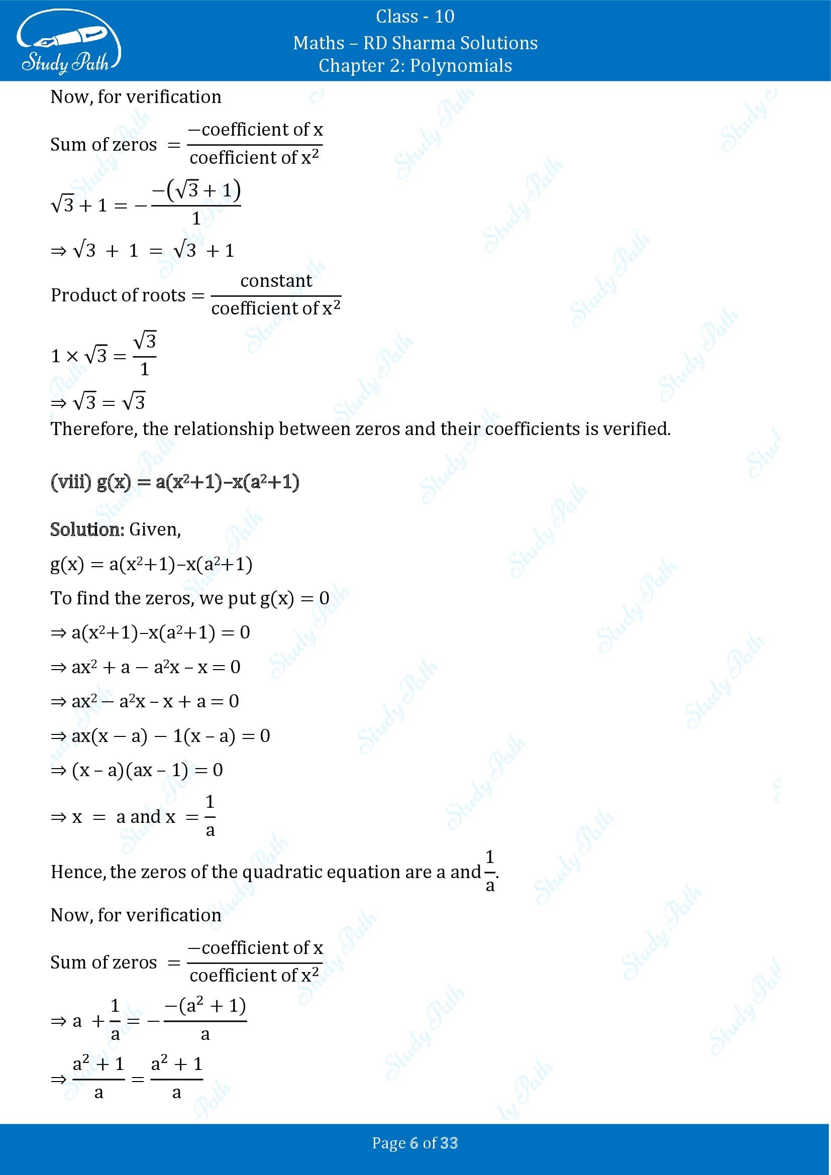 RD Sharma Solutions Class 10 Chapter 2 Polynomials Exercise 2.1 00006