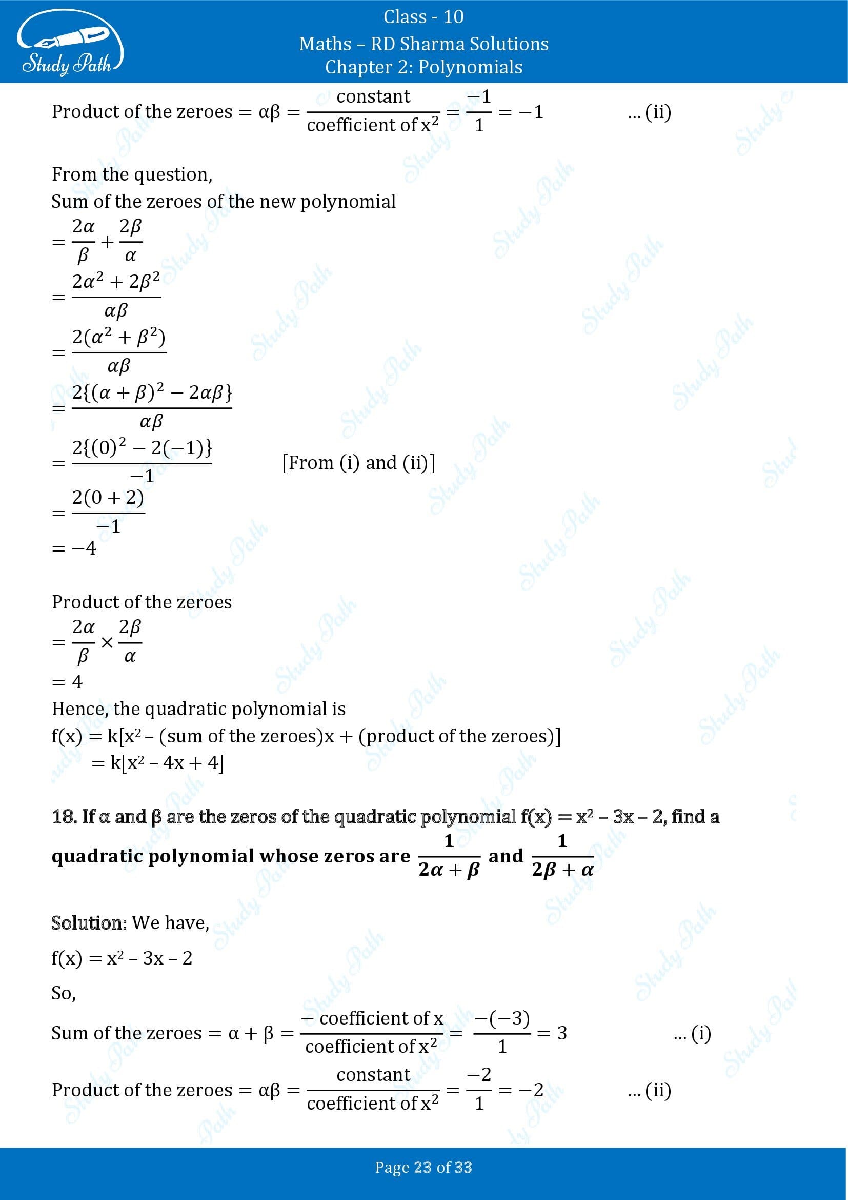 RD Sharma Solutions Class 10 Chapter 2 Polynomials Exercise 2.1 00023