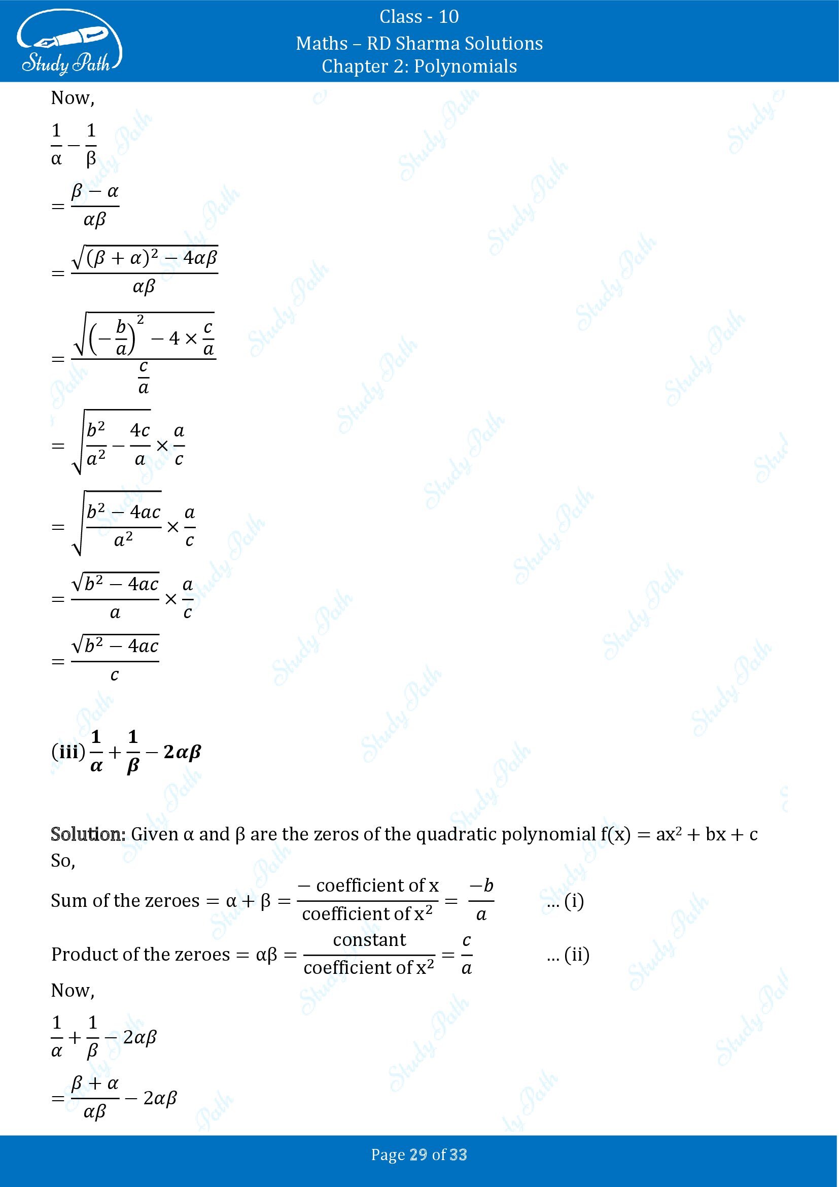 RD Sharma Solutions Class 10 Chapter 2 Polynomials Exercise 2.1 00029