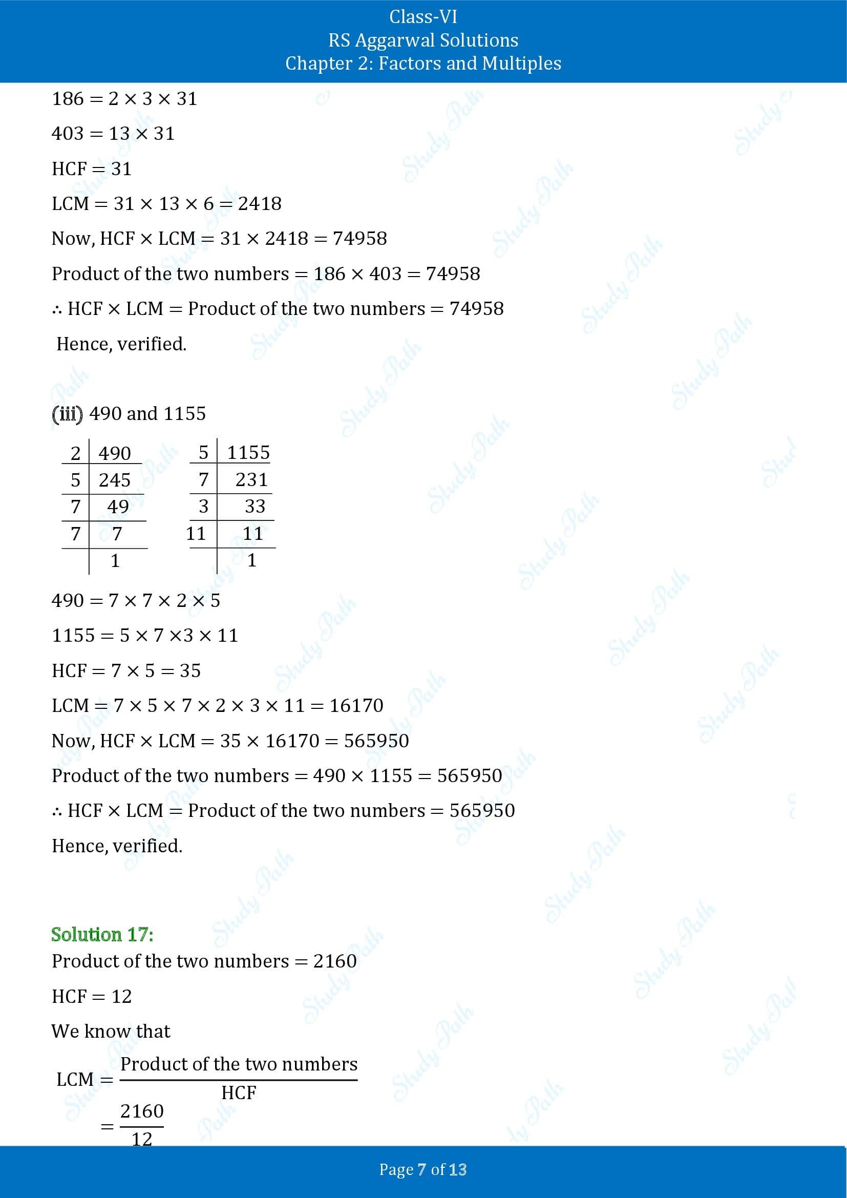 RS Aggarwal Solutions Class 6 Chapter 2 Factors and Multiples Exercise 2E 00007