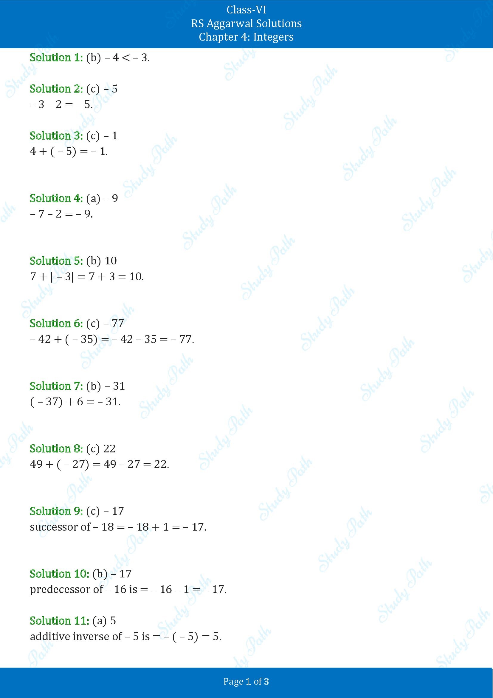 RS Aggarwal Solutions Class 6 Chapter 4 Integers Exercise 4F MCQ 00001