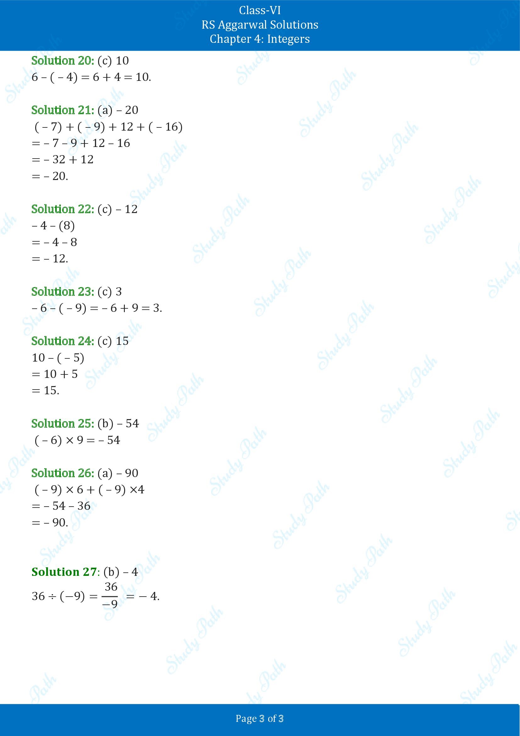 RS Aggarwal Solutions Class 6 Chapter 4 Integers Exercise 4F MCQ 00003