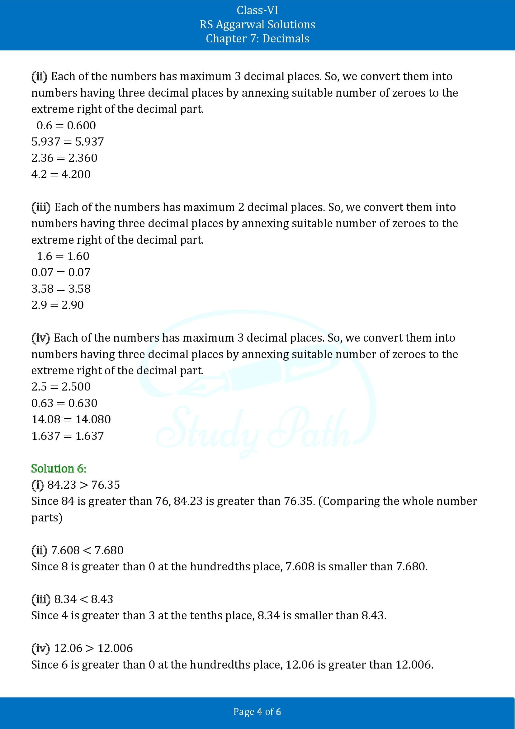 RS Aggarwal Solutions Class 6 Chapter 7 Decimals Exercise 7A 00004