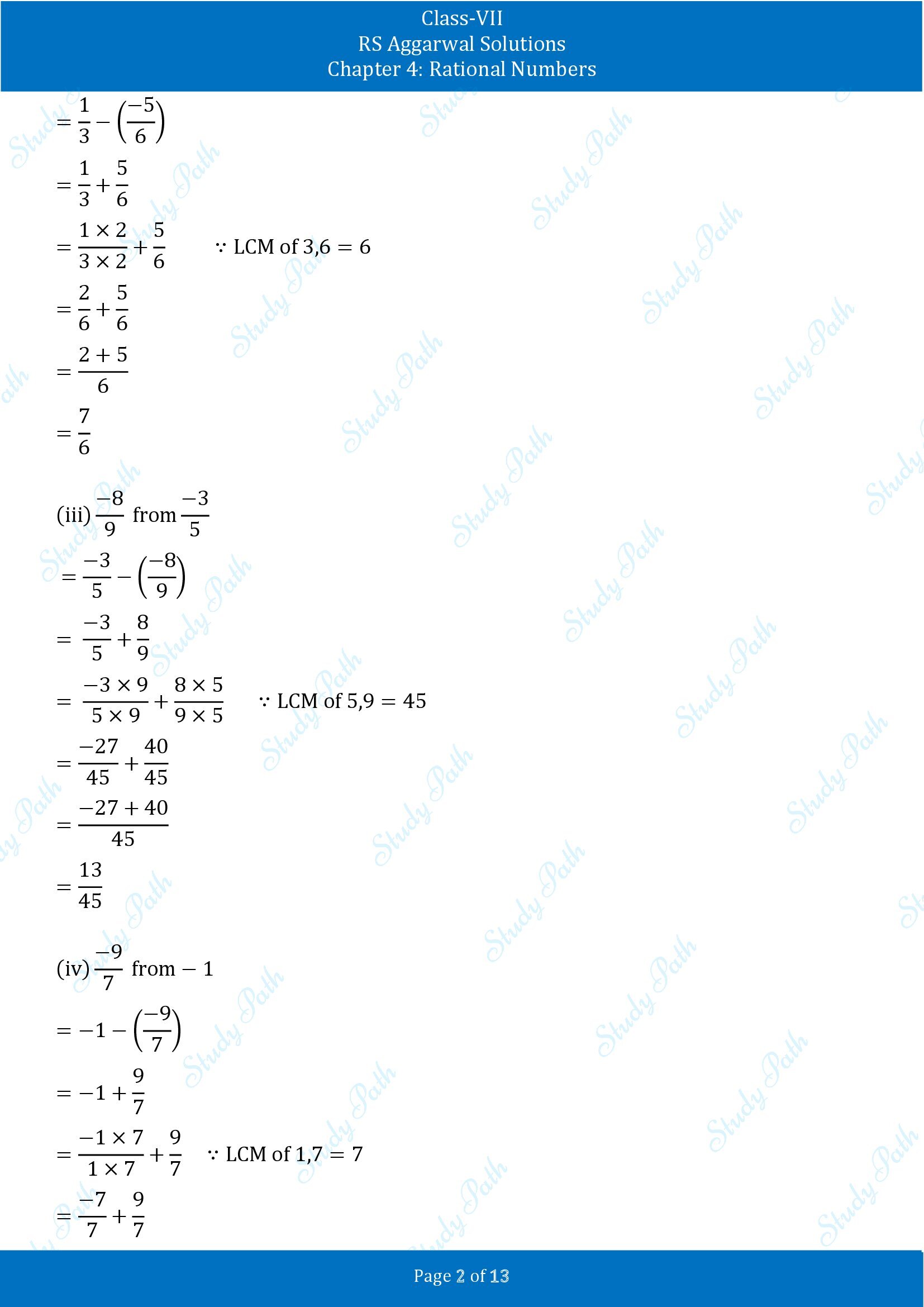 RS Aggarwal Solutions Class 7 Chapter 4 Rational Numbers Exercise 4D 00002