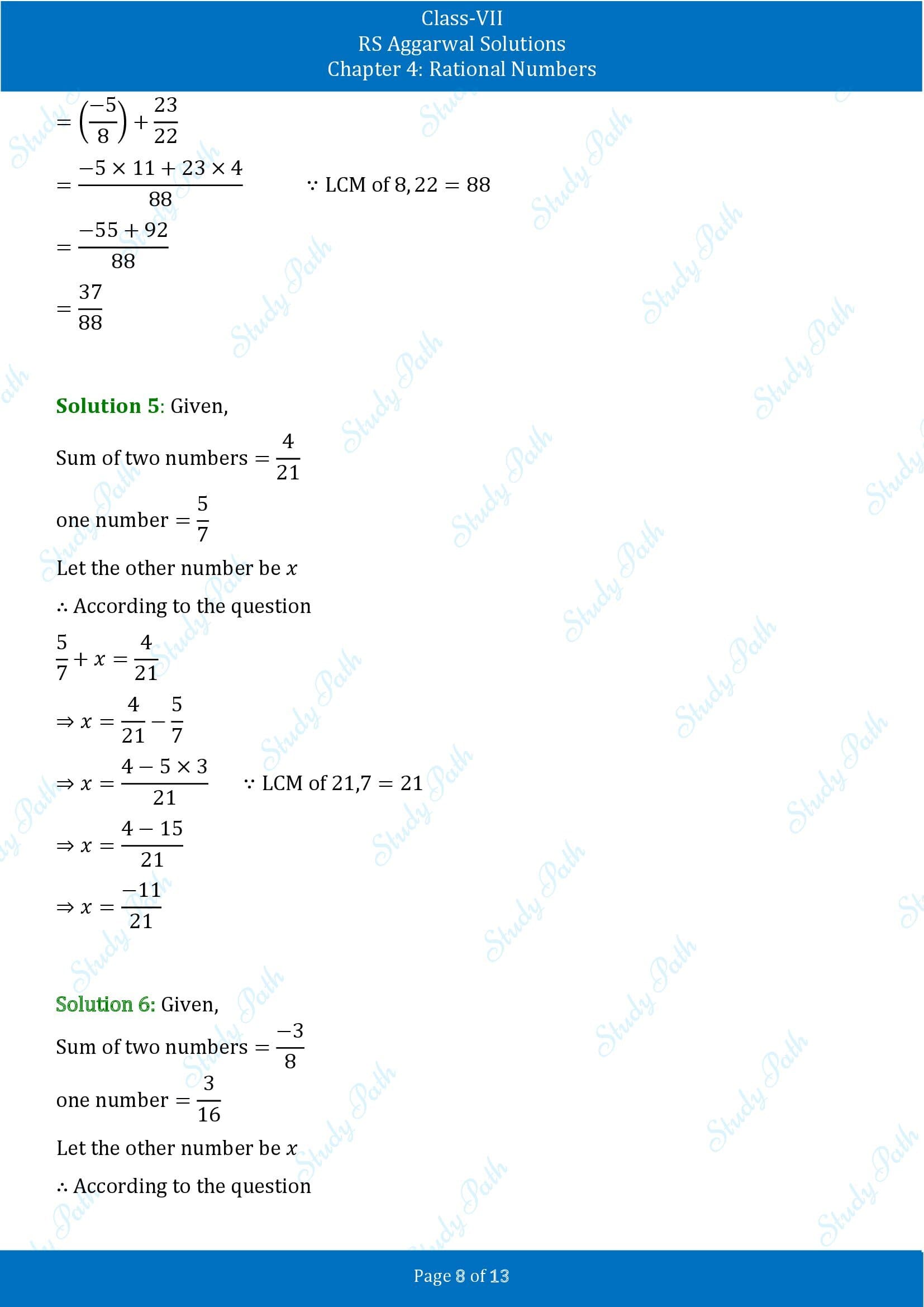 RS Aggarwal Solutions Class 7 Chapter 4 Rational Numbers Exercise 4D 00008