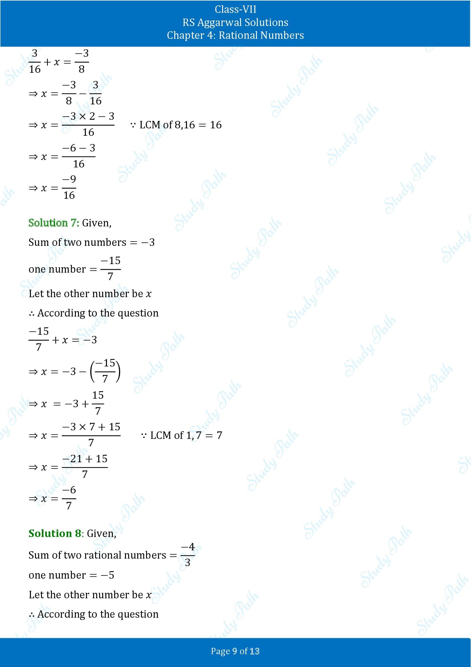 RS Aggarwal Solutions Class 7 Chapter 4 Rational Numbers Exercise 4D 00009