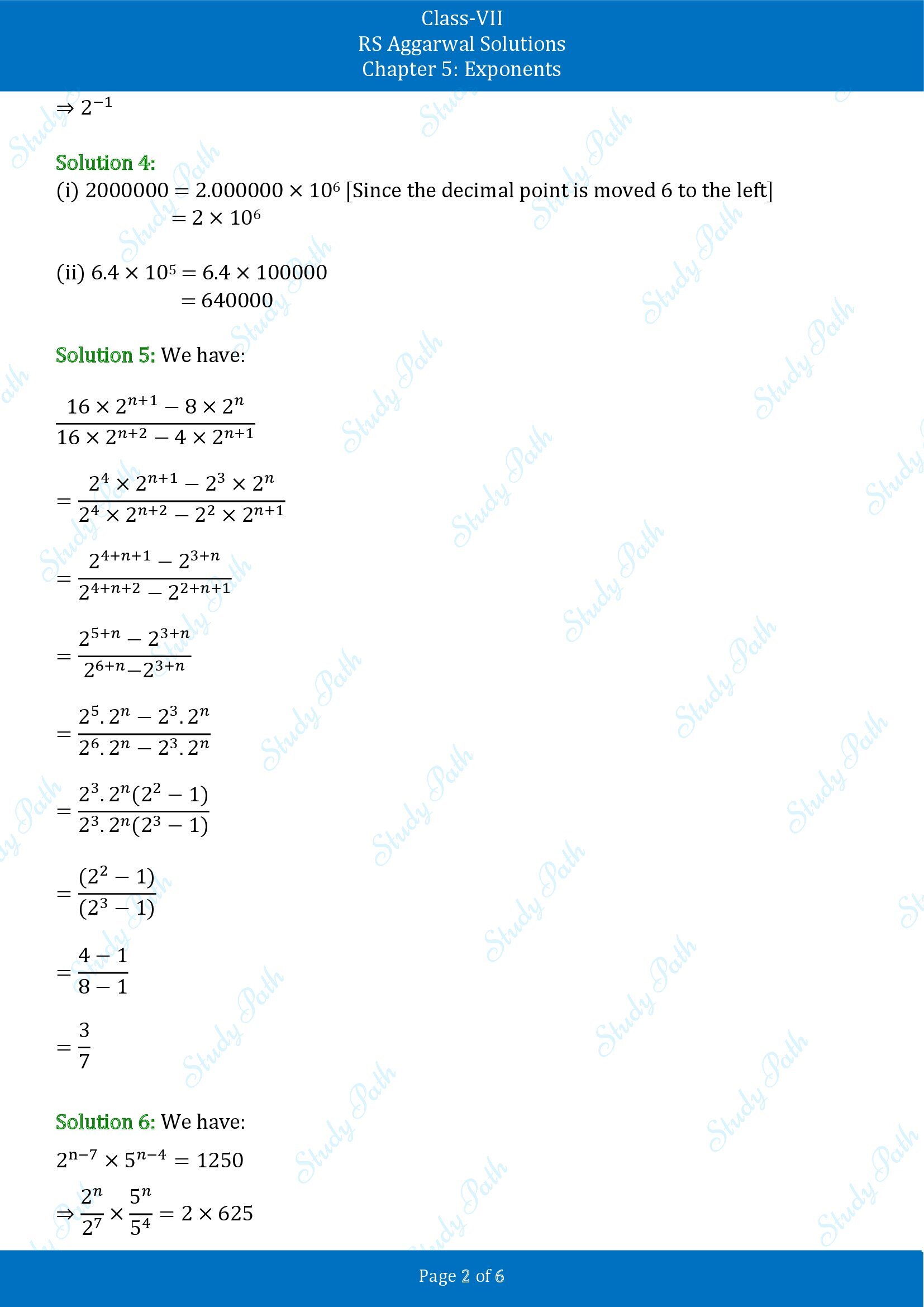 RS Aggarwal Solutions Class 7 Chapter 5 Exponents Test Paper 00002