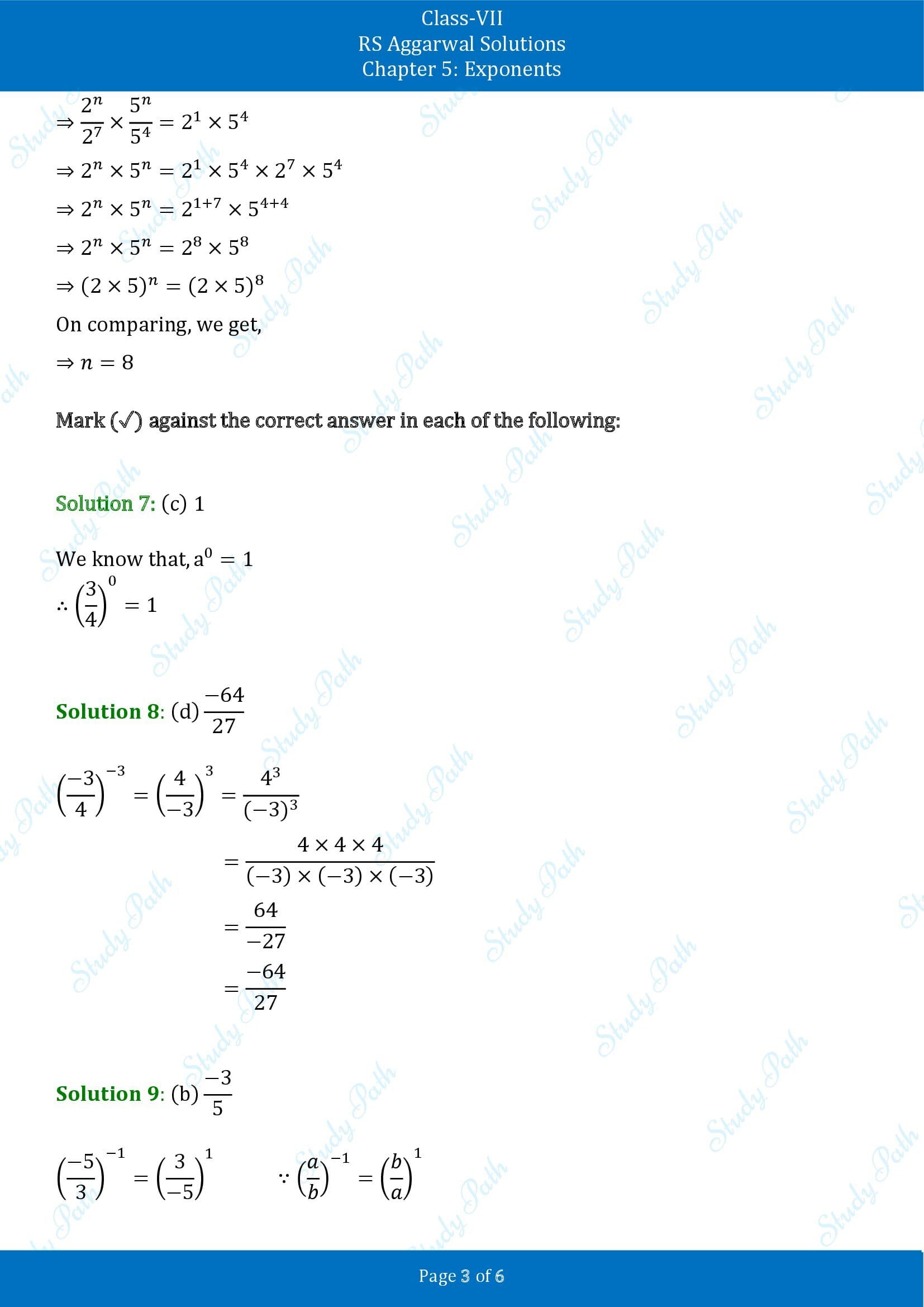 RS Aggarwal Solutions Class 7 Chapter 5 Exponents Test Paper 00003