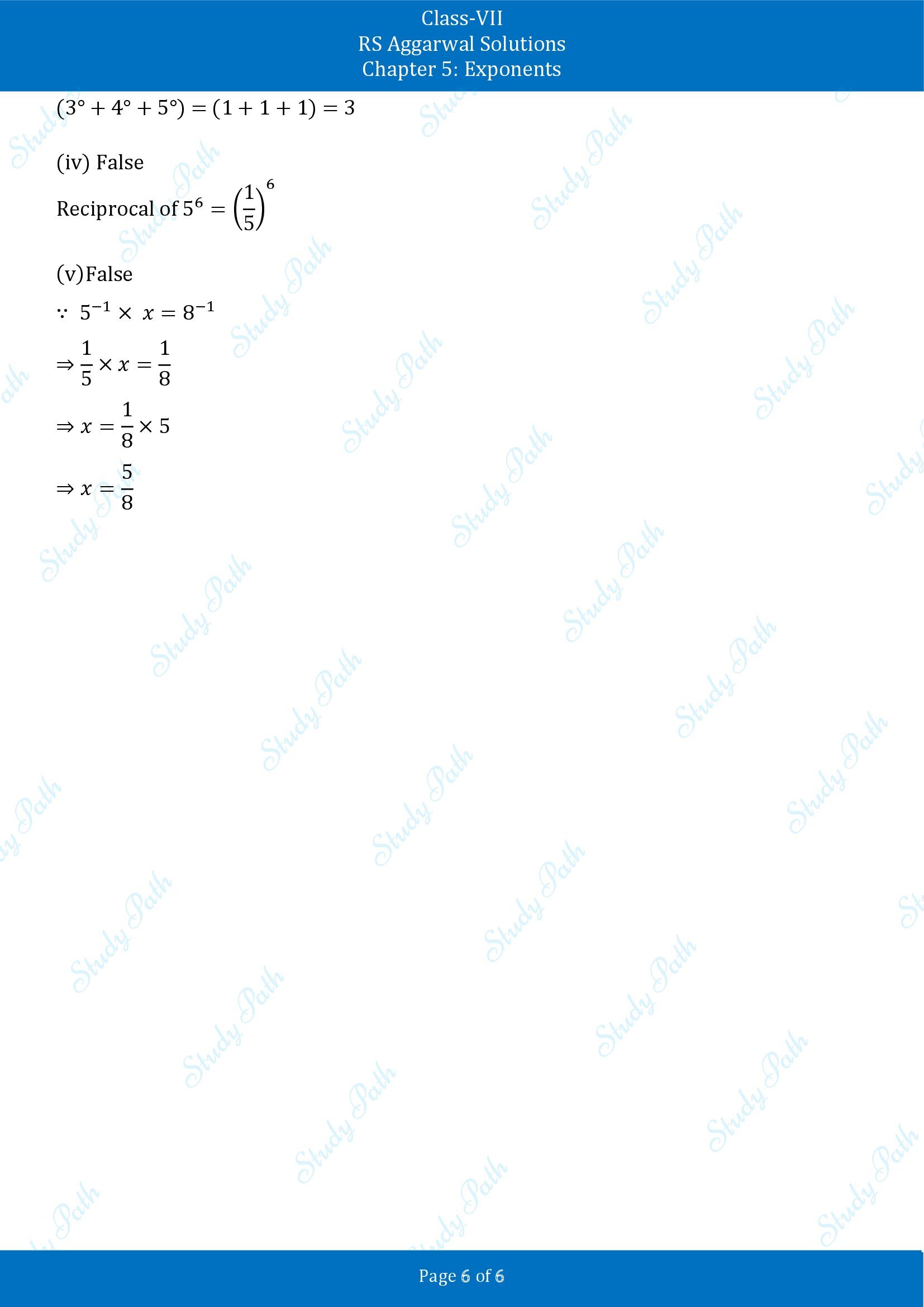 RS Aggarwal Solutions Class 7 Chapter 5 Exponents Test Paper 00006