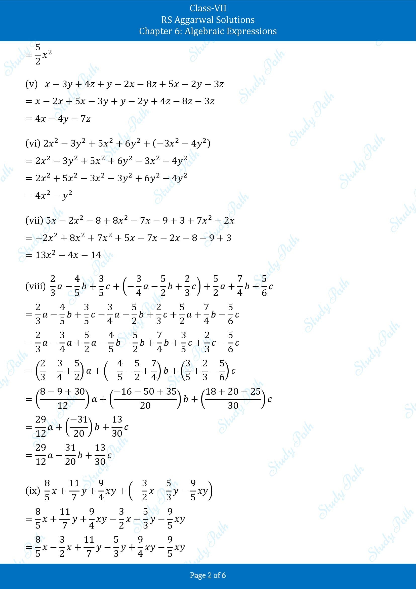 RS Aggarwal Solutions Class 7 Chapter 6 Algebraic Expresions Exercise 6A 00002