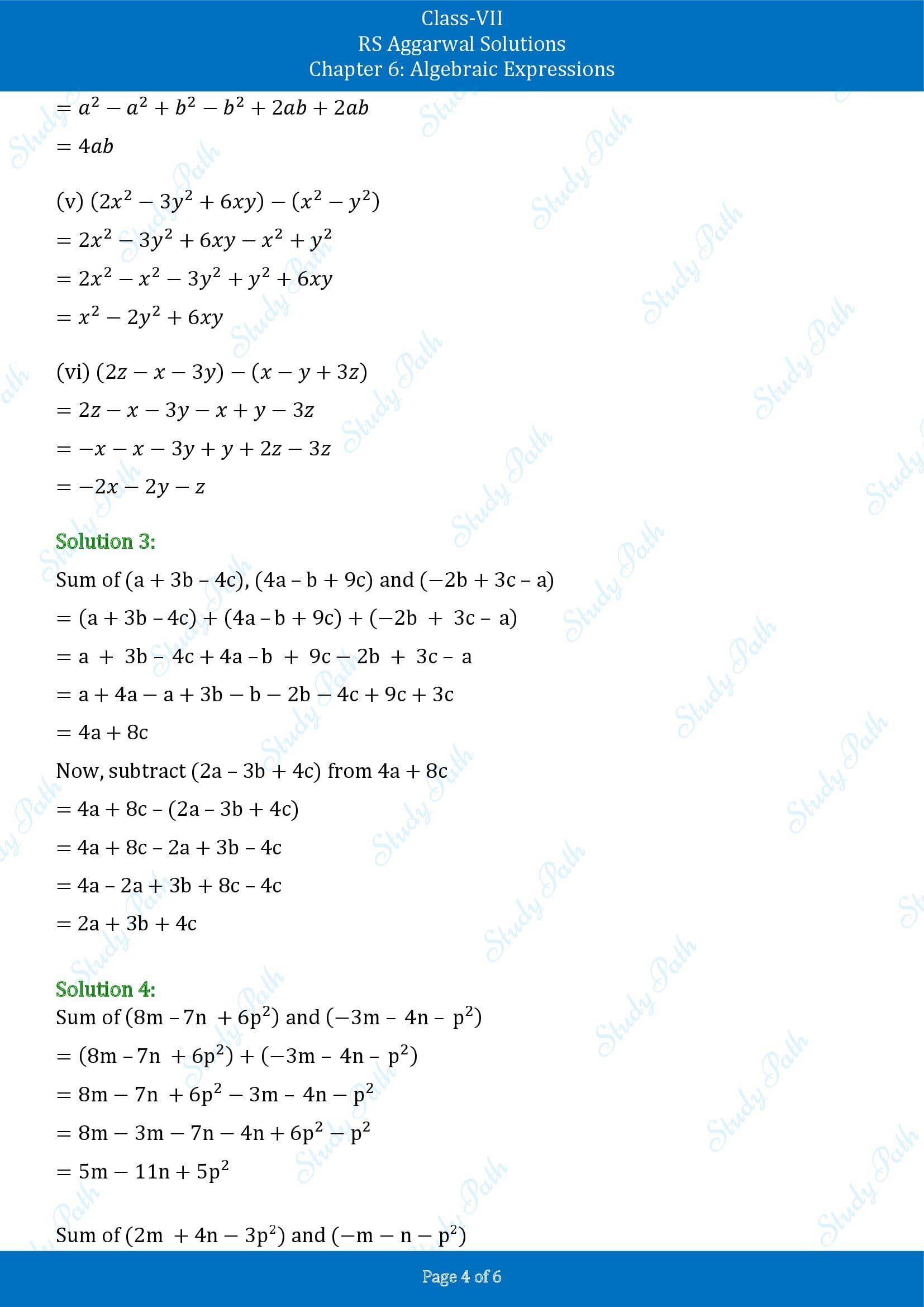 RS Aggarwal Solutions Class 7 Chapter 6 Algebraic Expresions Exercise 6A 00004