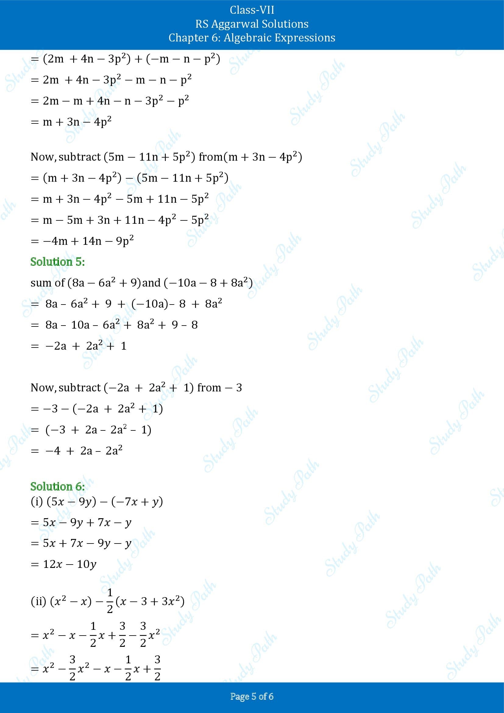 RS Aggarwal Solutions Class 7 Chapter 6 Algebraic Expresions Exercise 6A 00005