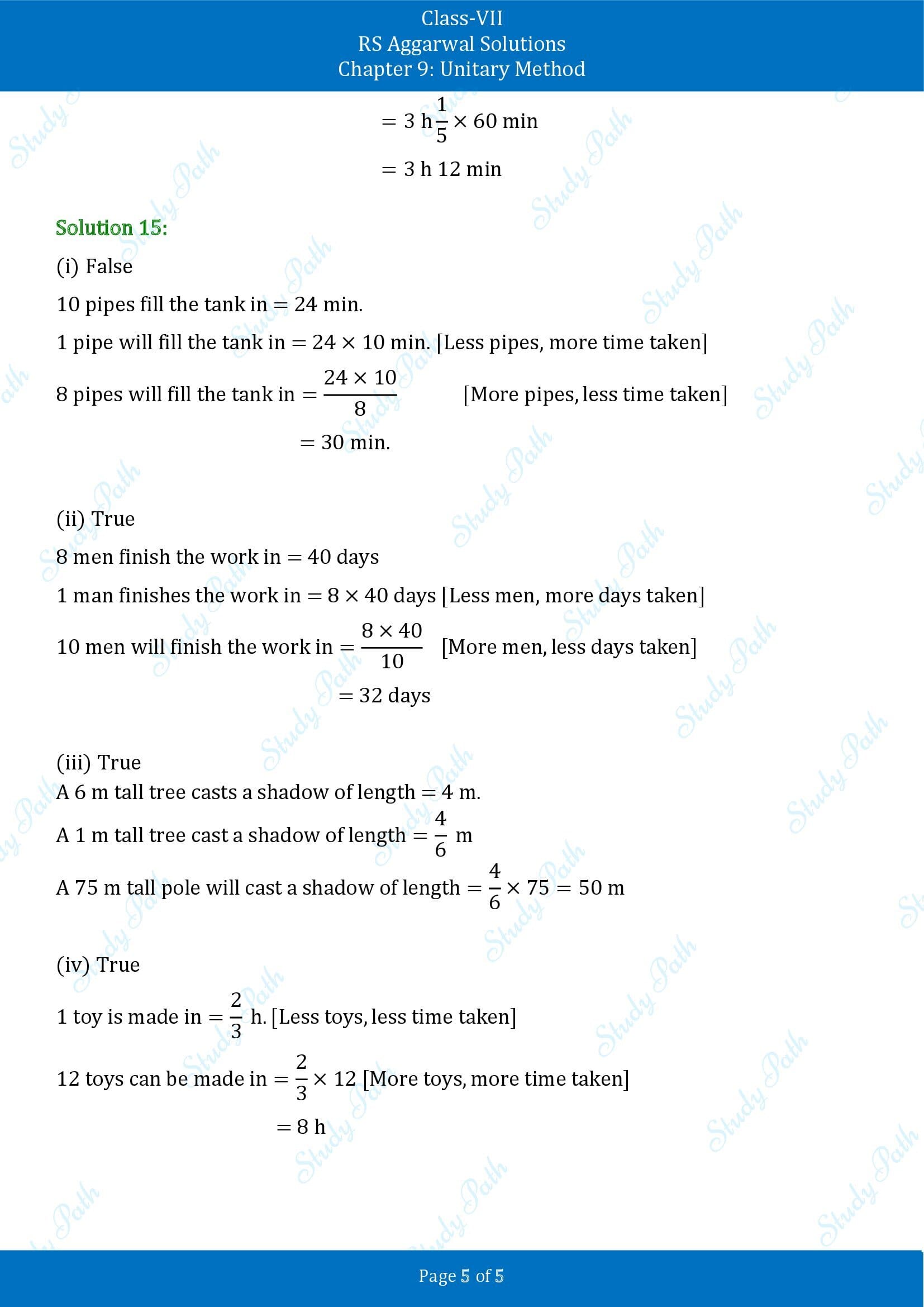 RS Aggarwal Solutions Class 7 Chapter 9 Unitary Method Test Paper 00005