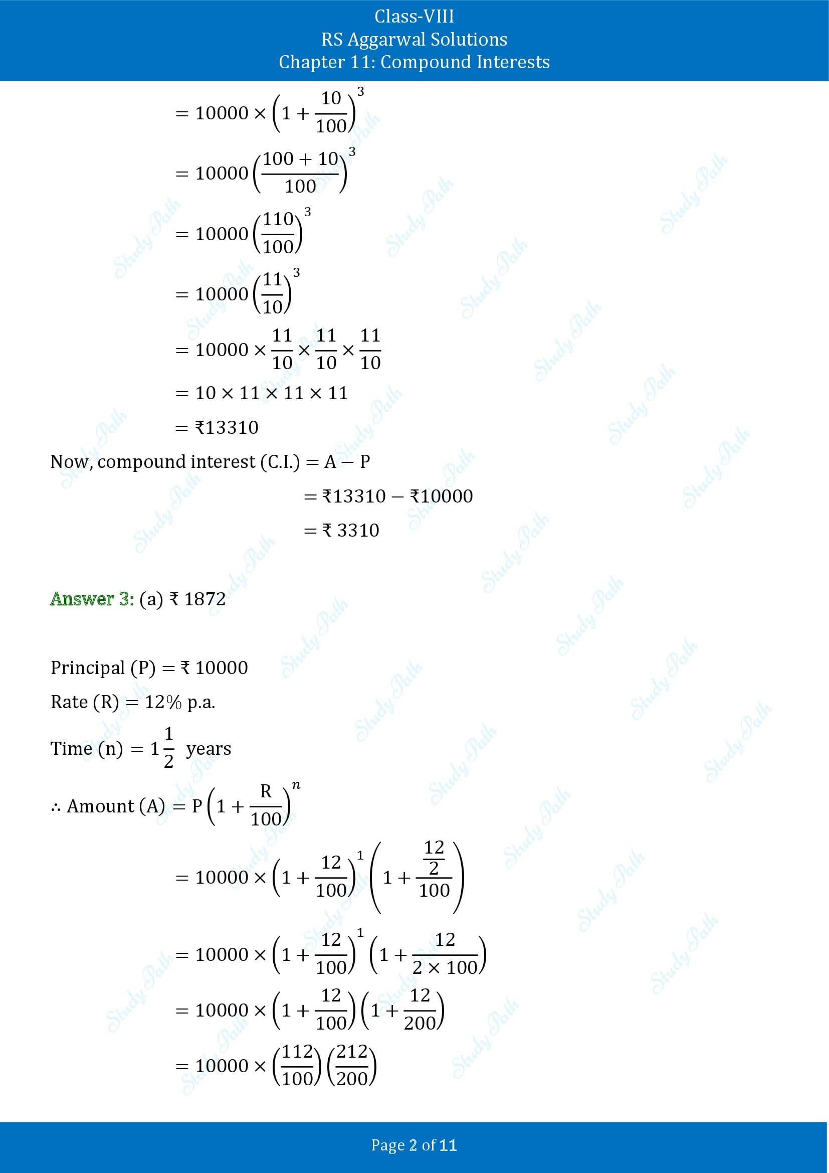 RS Aggarwal Solutions Class 8 Chapter 11 Compound Interests Exercise 11D MCQs 00002