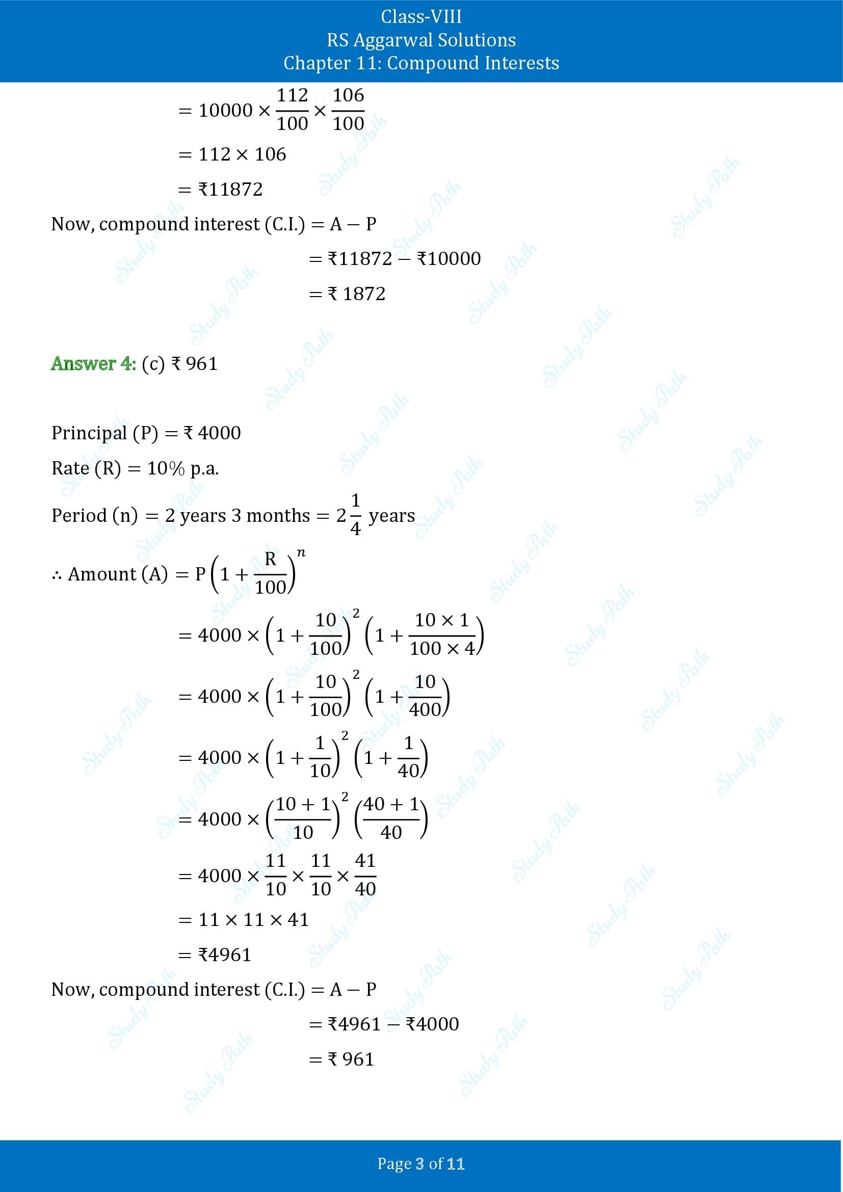 RS Aggarwal Solutions Class 8 Chapter 11 Compound Interests Exercise 11D MCQs 00003
