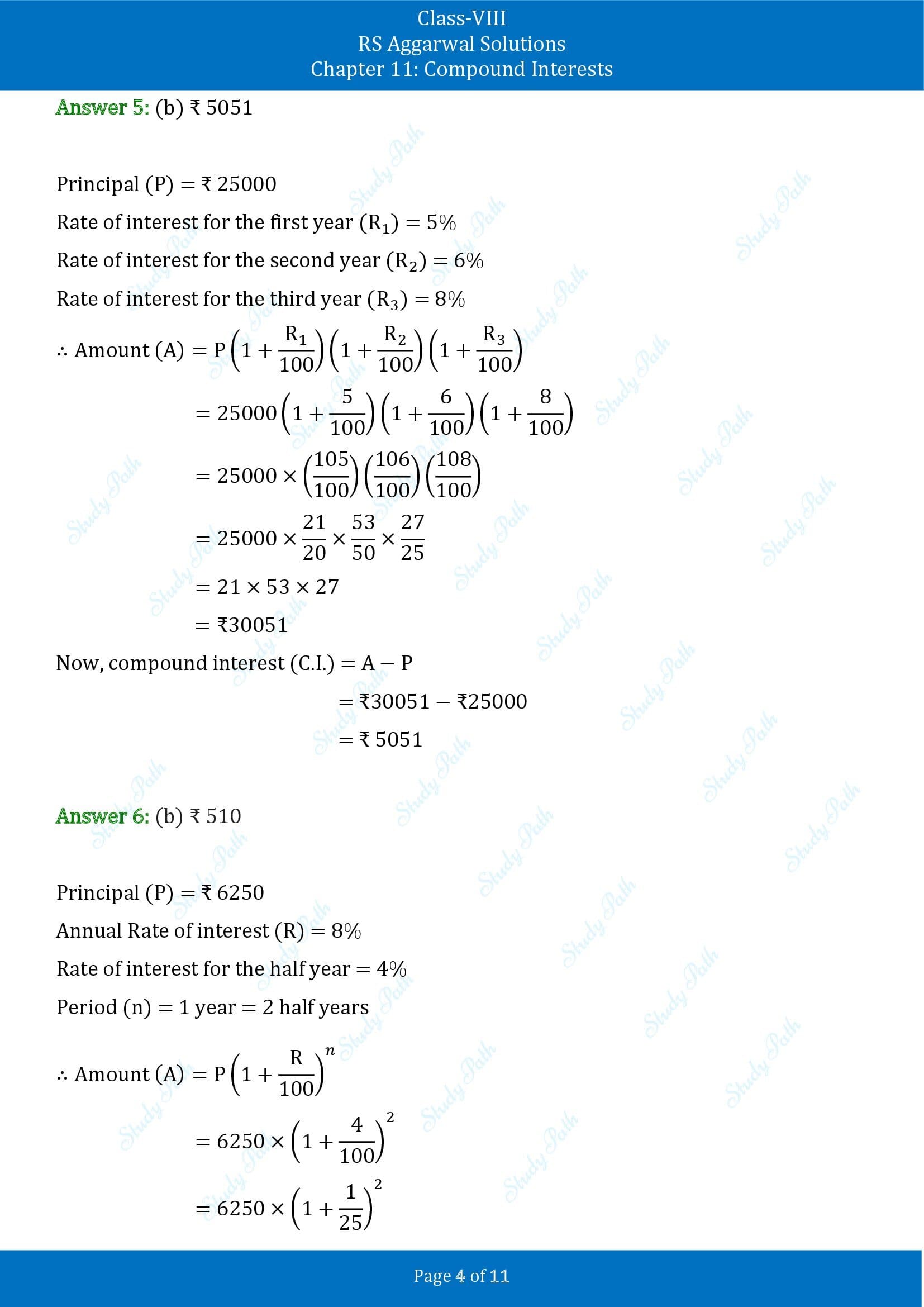 RS Aggarwal Solutions Class 8 Chapter 11 Compound Interests Exercise 11D MCQs 00004