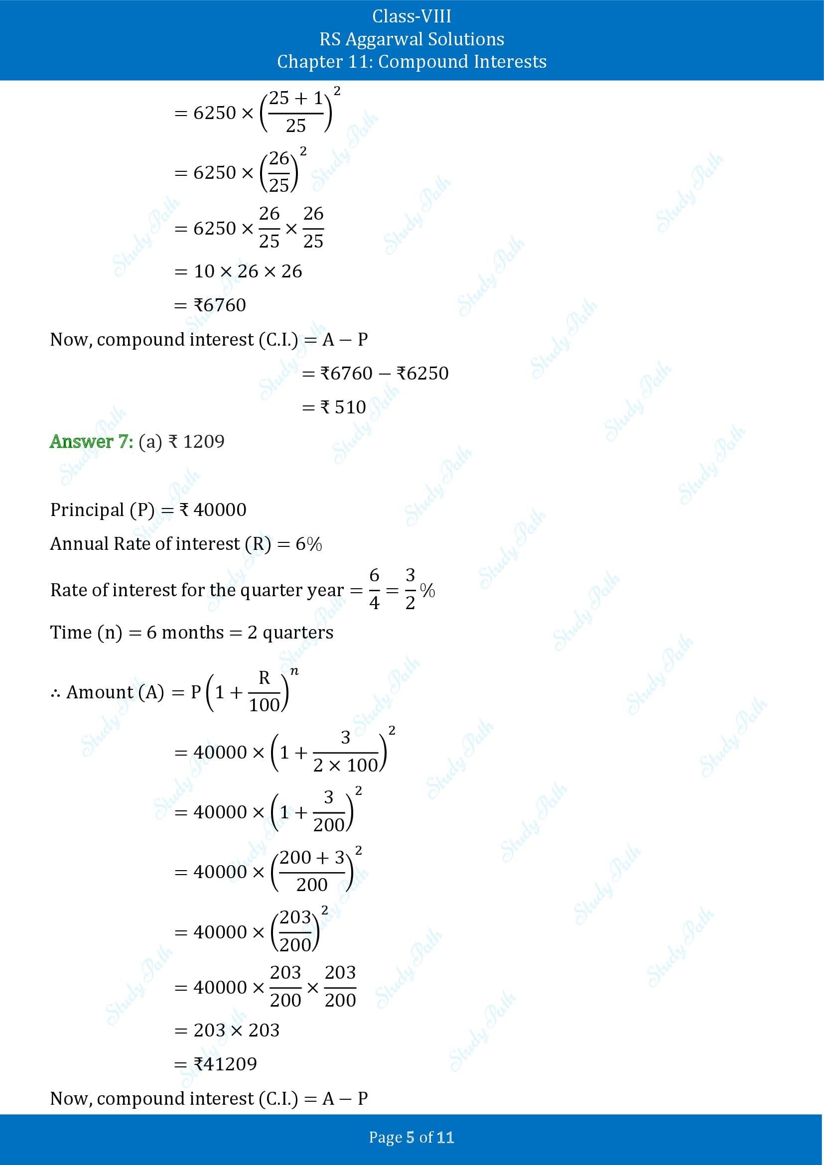 RS Aggarwal Solutions Class 8 Chapter 11 Compound Interests Exercise 11D MCQs 00005