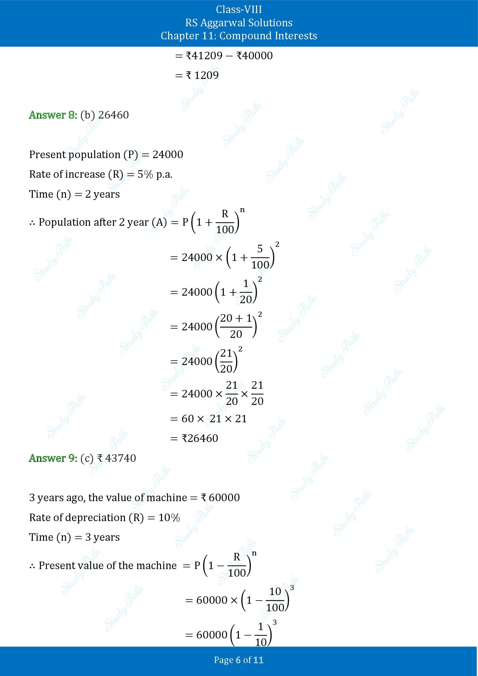 RS Aggarwal Solutions Class 8 Chapter 11 Compound Interests Exercise 11D MCQs 00006