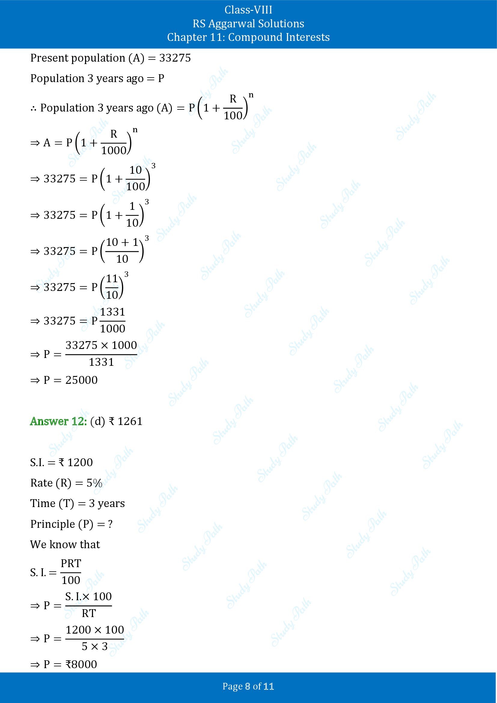 RS Aggarwal Solutions Class 8 Chapter 11 Compound Interests Exercise 11D MCQs 00008