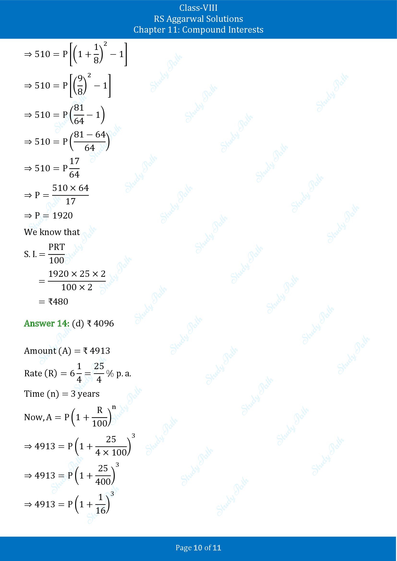 RS Aggarwal Solutions Class 8 Chapter 11 Compound Interests Exercise 11D MCQs 00010