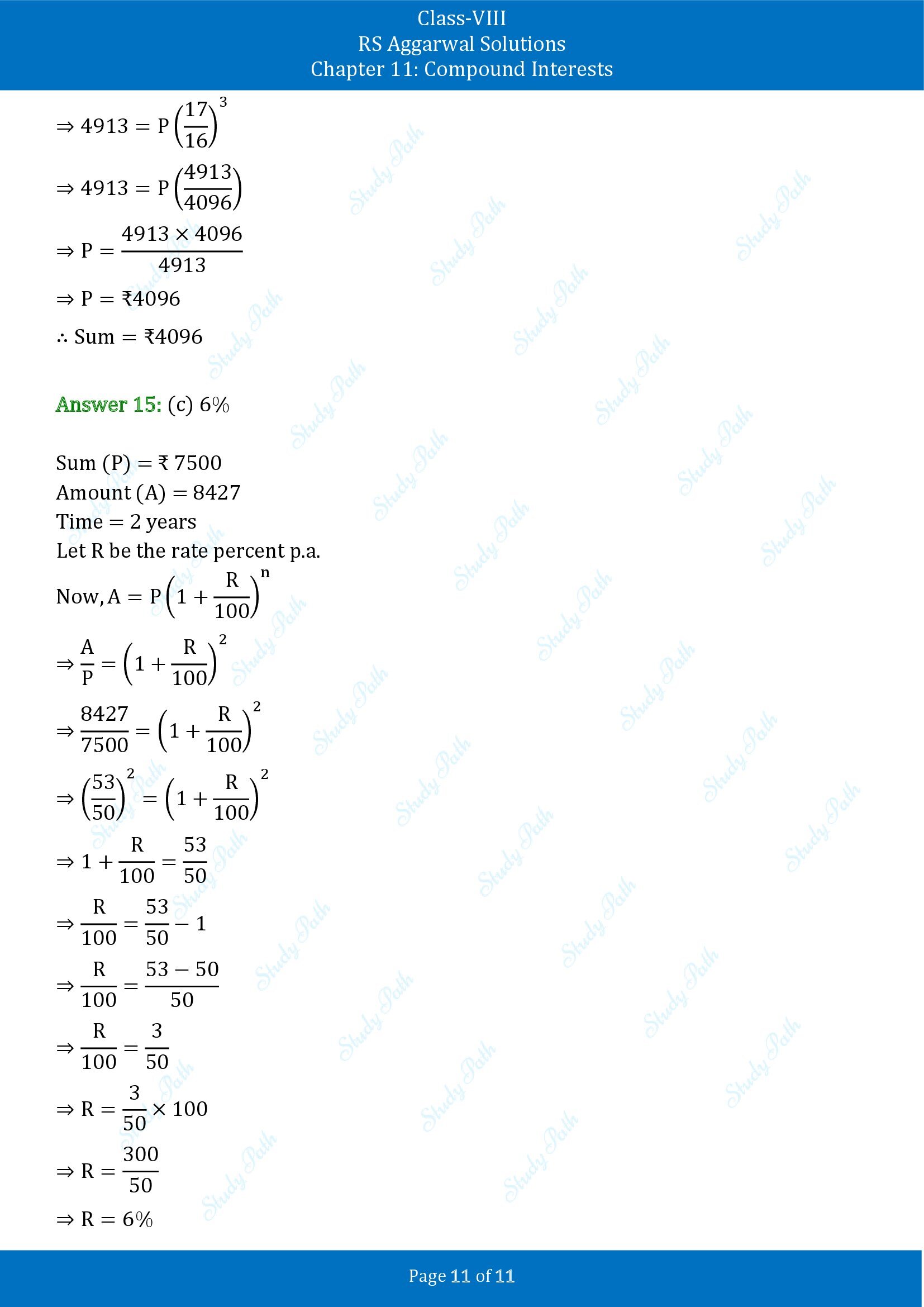 RS Aggarwal Solutions Class 8 Chapter 11 Compound Interests Exercise 11D MCQs 00011