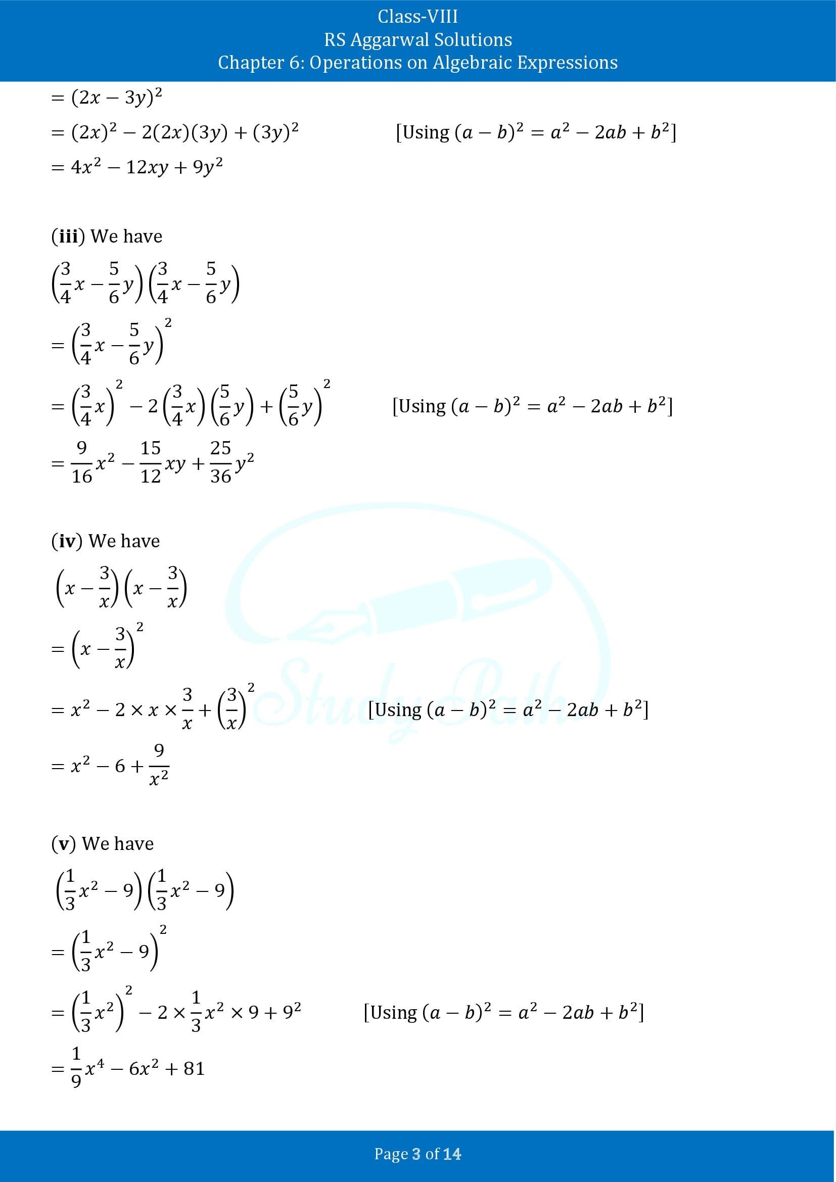RS Aggarwal Solutions Class 8 Chapter 6 Operations on Algebraic Expressions Exercise 6D 00003