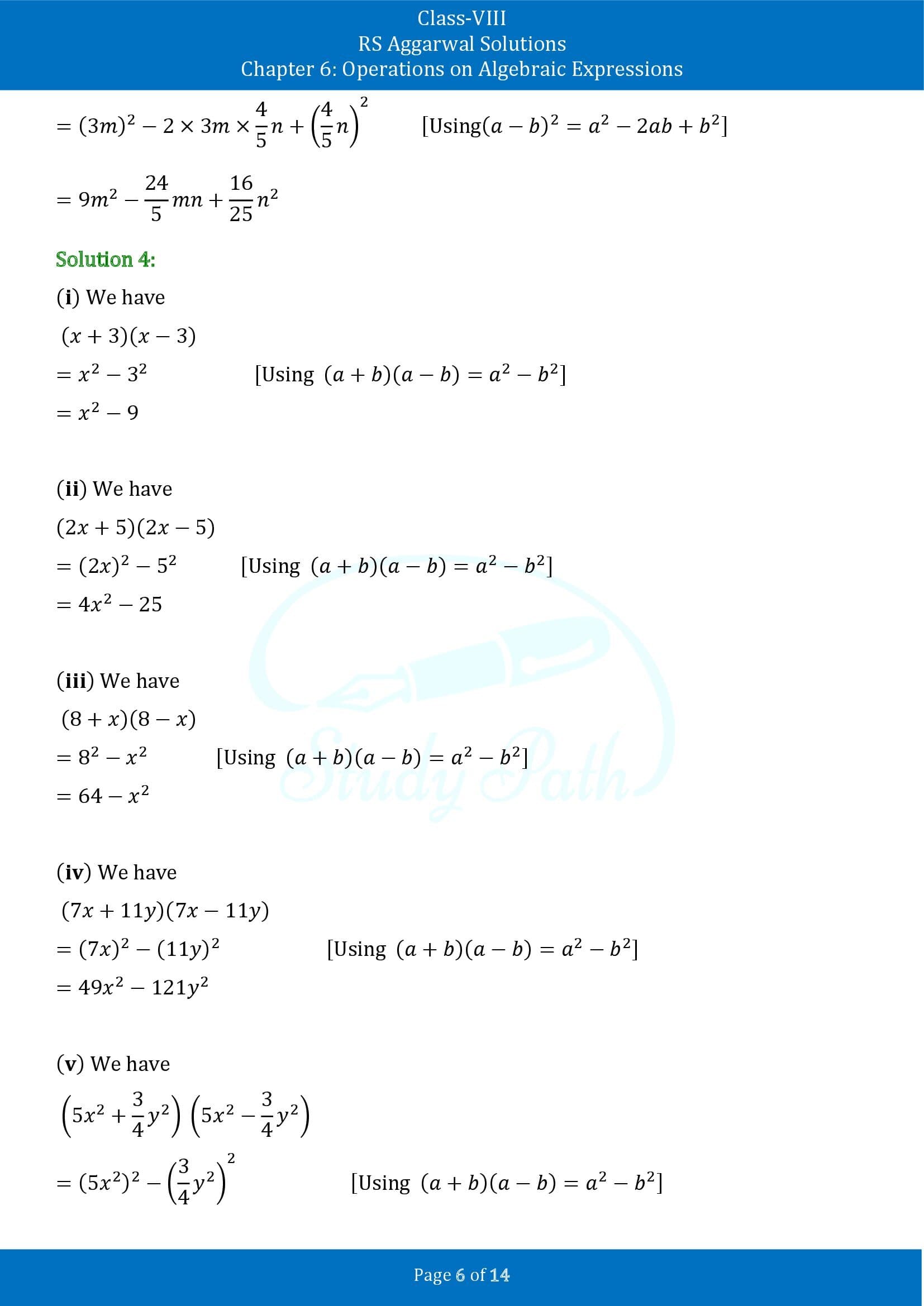 RS Aggarwal Solutions Class 8 Chapter 6 Operations on Algebraic Expressions Exercise 6D 00006